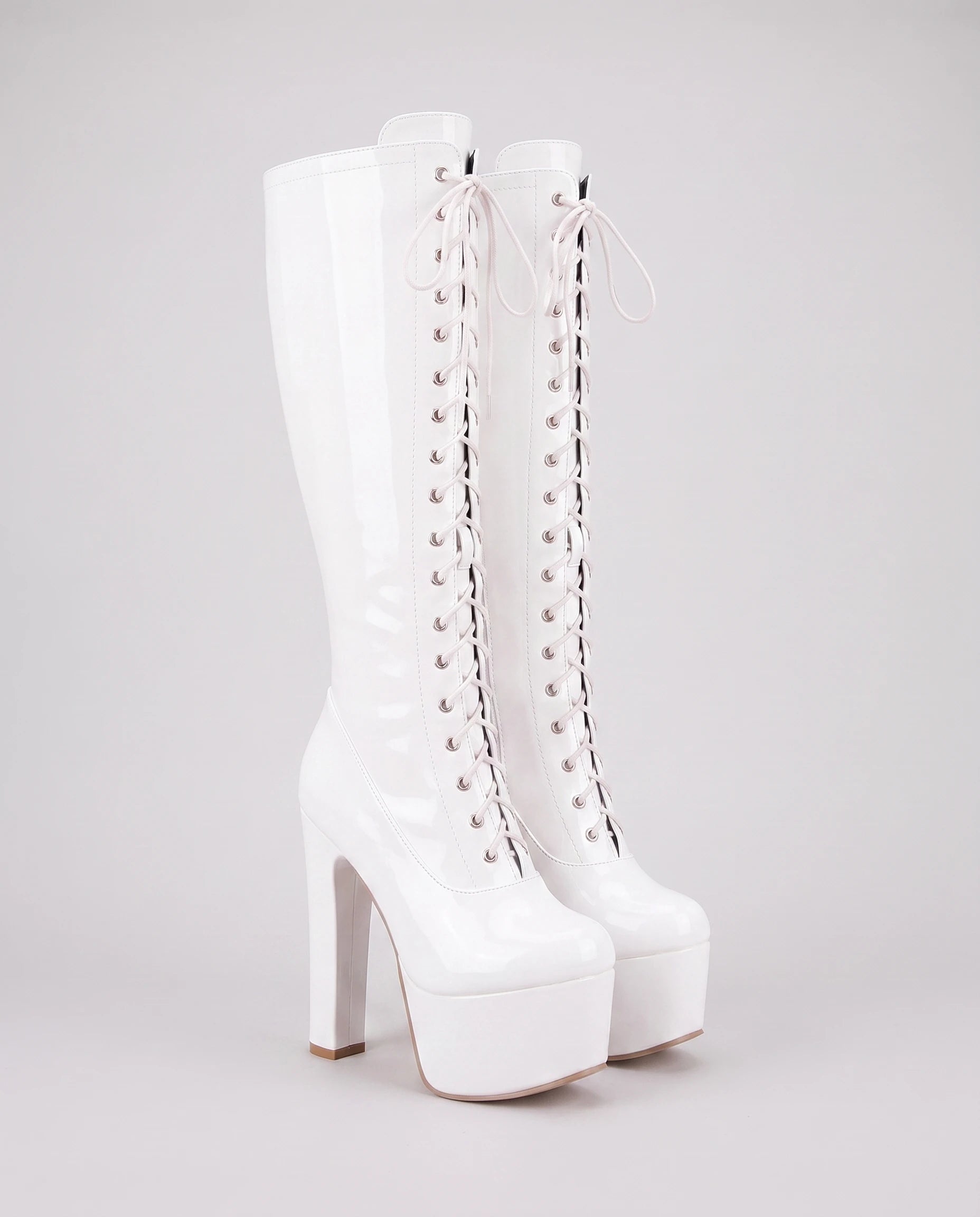 Bottes hautes vernies lacées à plateforme Vitaline — Blanc, packshot vue complémentaire