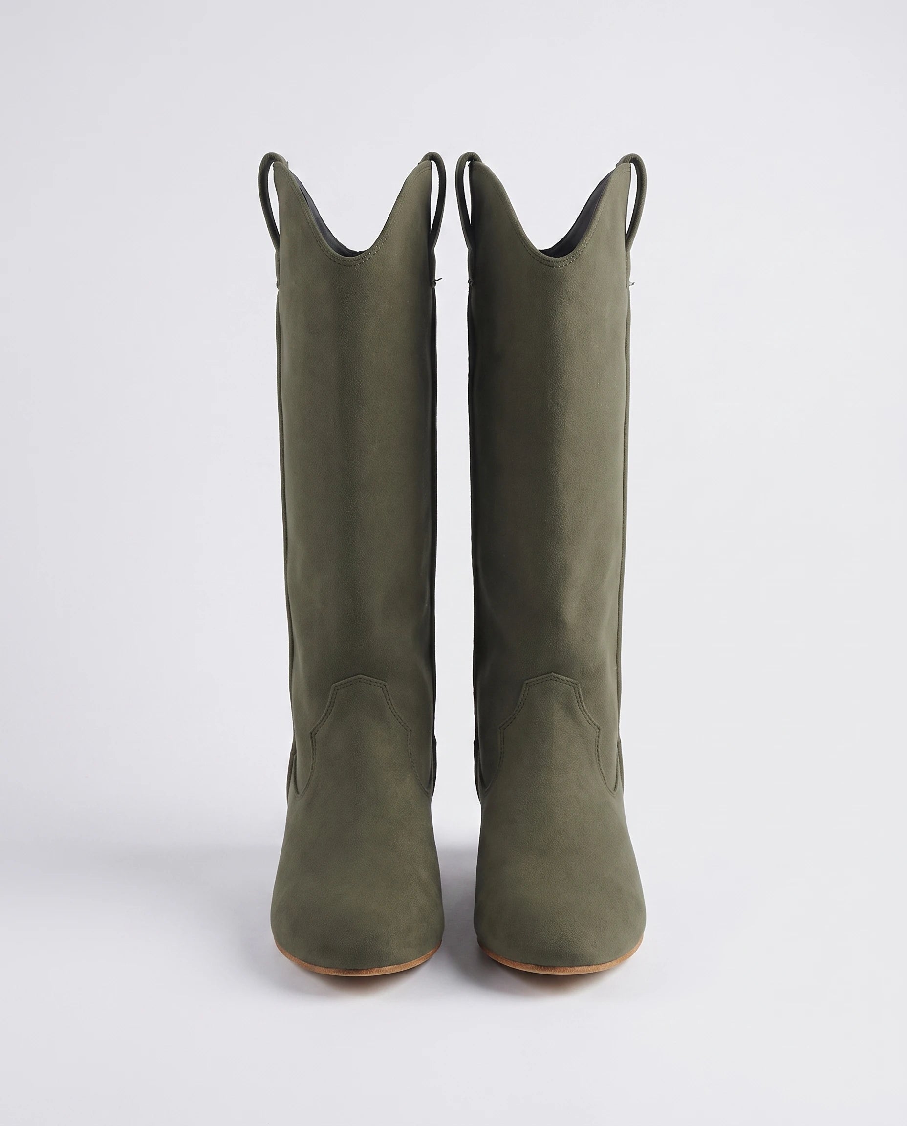 Bottes hautes western en suédine Marjolaine — Kaki, paire vue de face studio