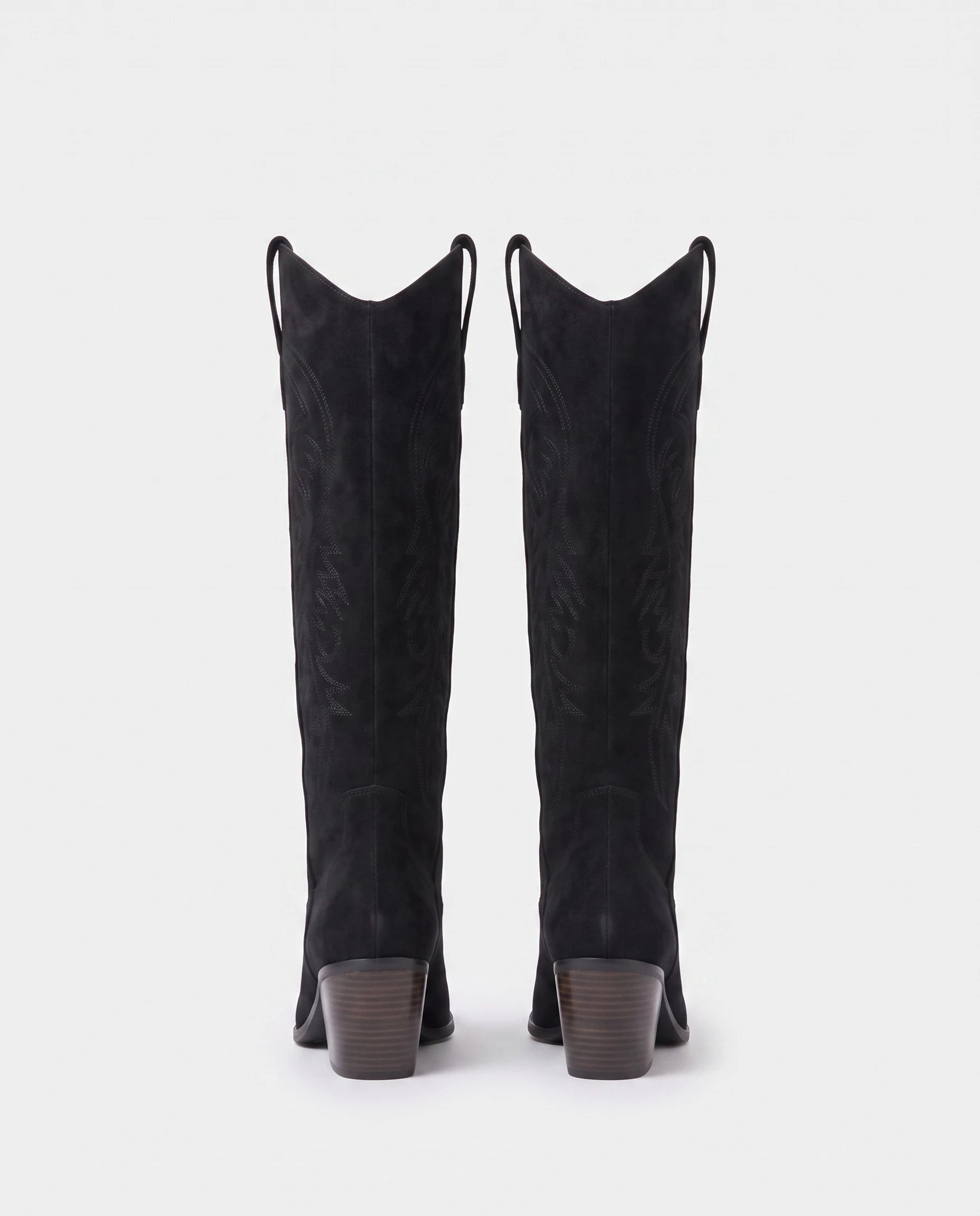Bottes western à talon bloc en suédine brodée Modestine — Noir, packshot vue complémentaire
