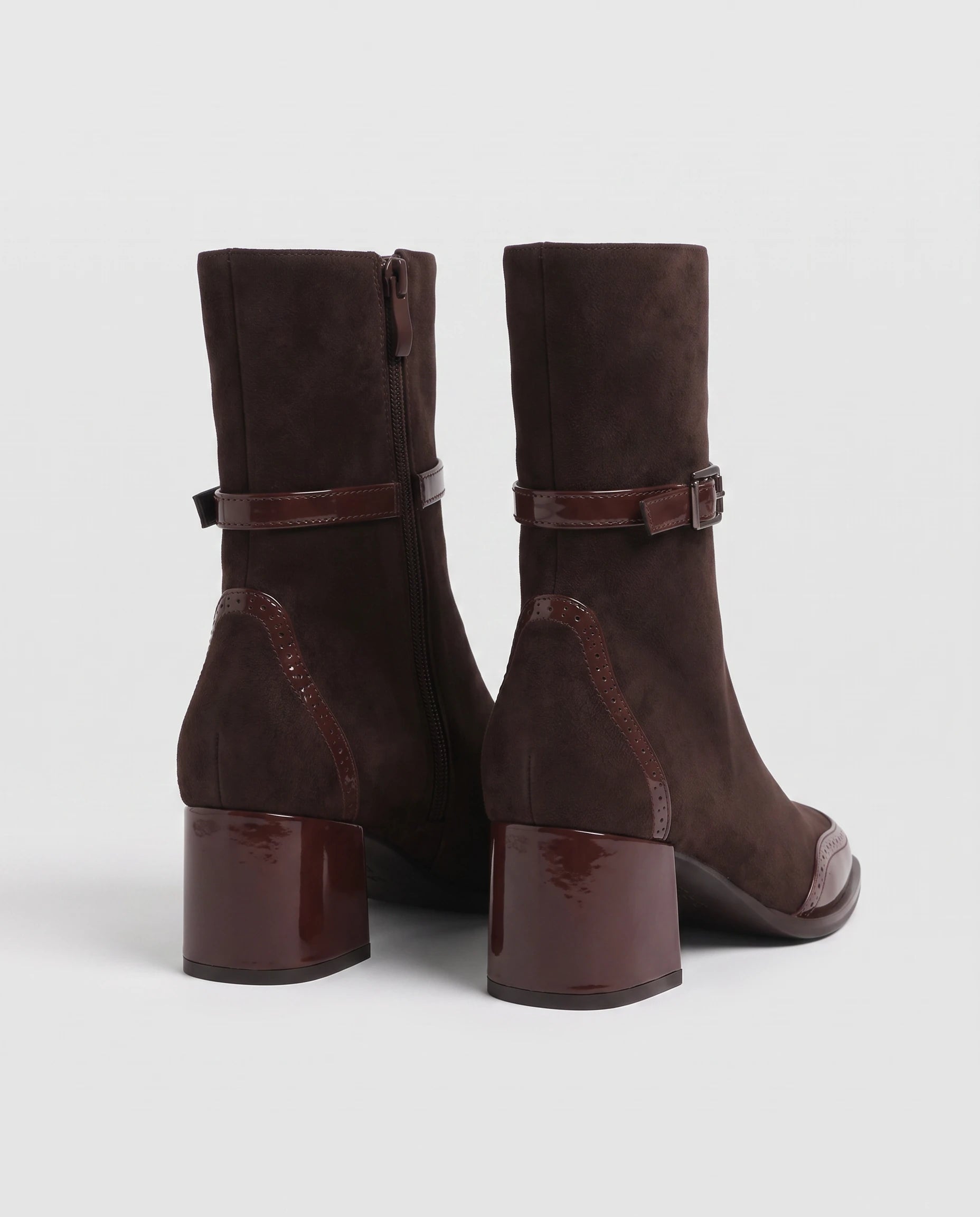 Bottines bi-matiere a bout verni Hyacinthe Chocolat Foncé — packshot, second angle