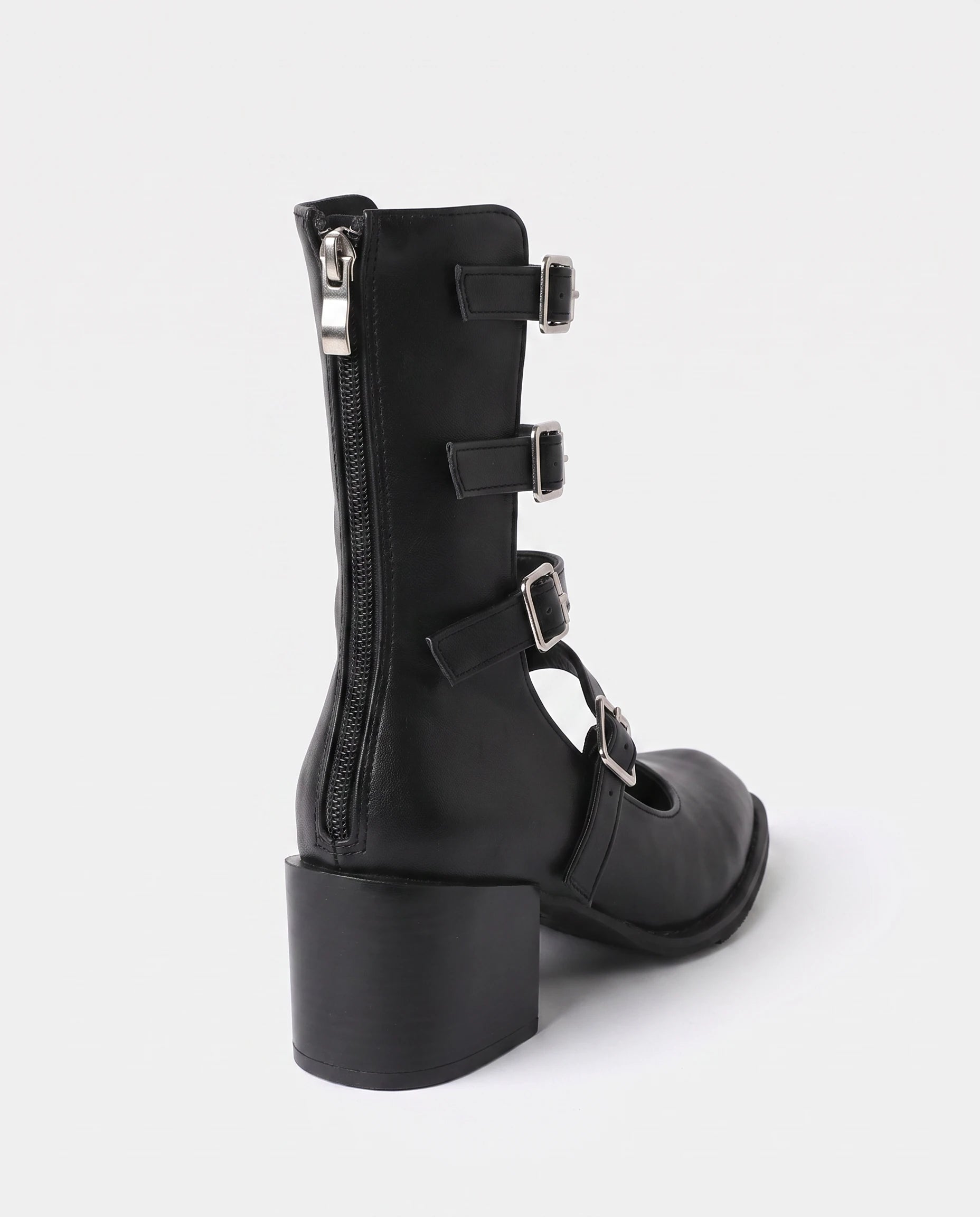 Bottines pointues à brides et boucles en simili Guenièvre Noir — packshot, second angle