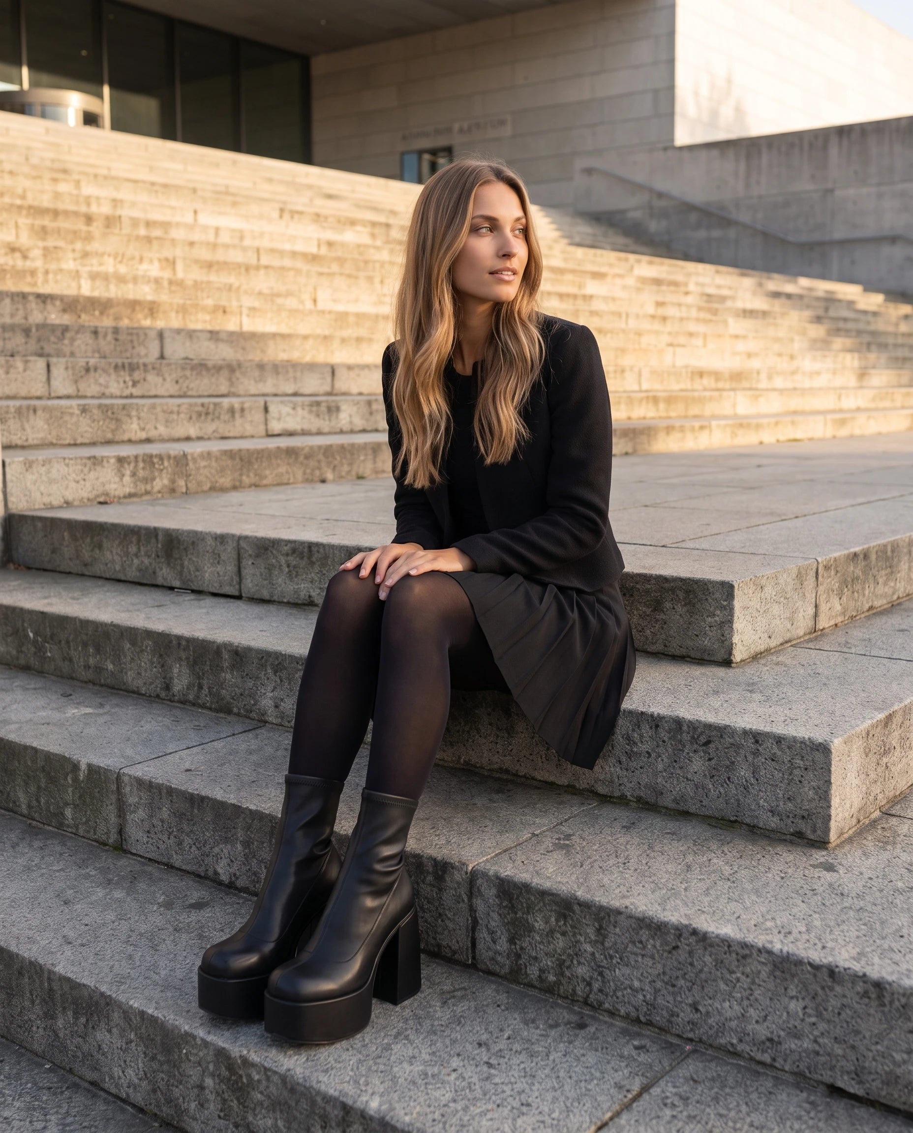 Bottines chaussette à plateforme massive Ludmilla — Noir, portées en extérieur
