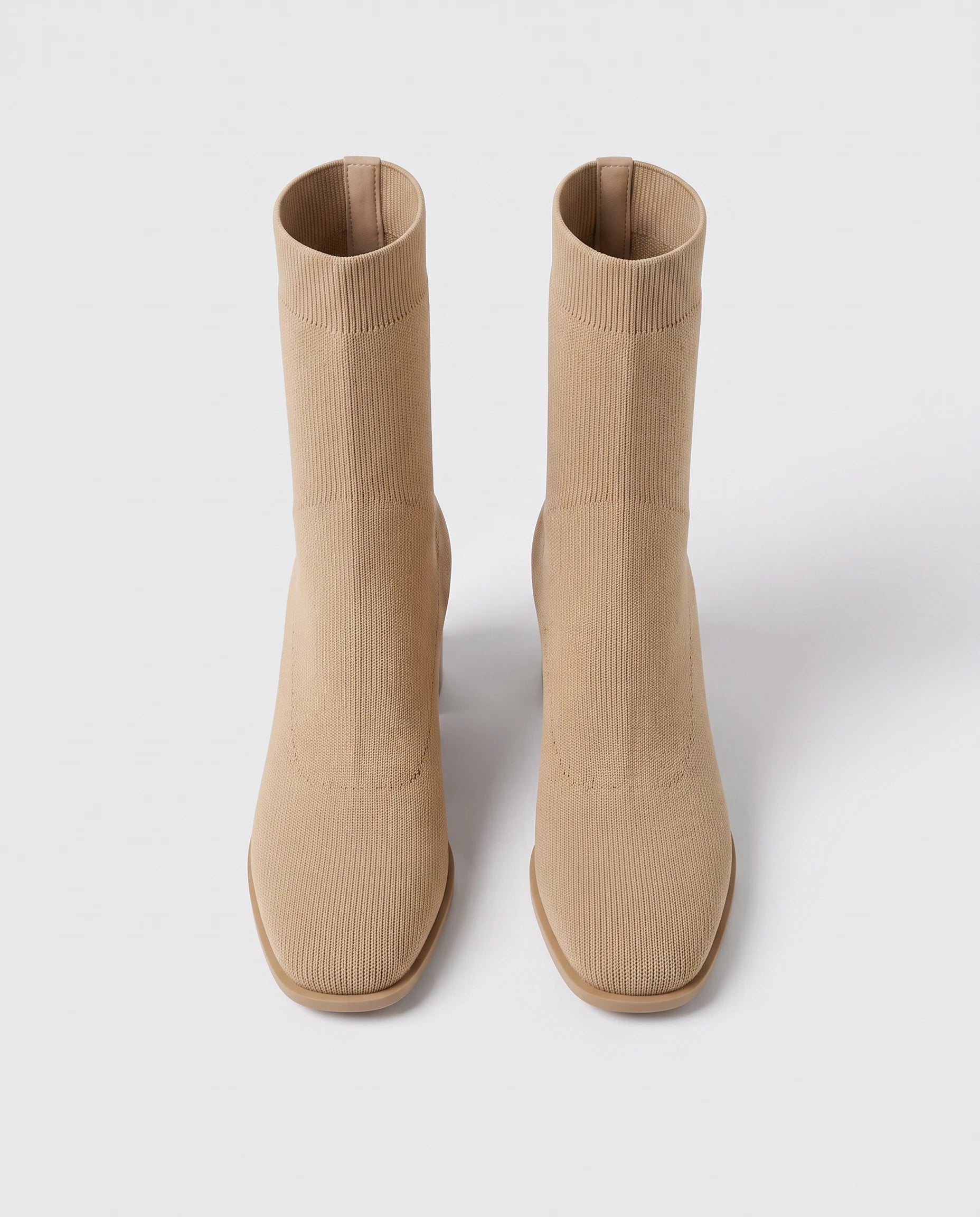 Bottines chaussettes en maille a talon bloc Cyprienne Beige — packshot, second angle