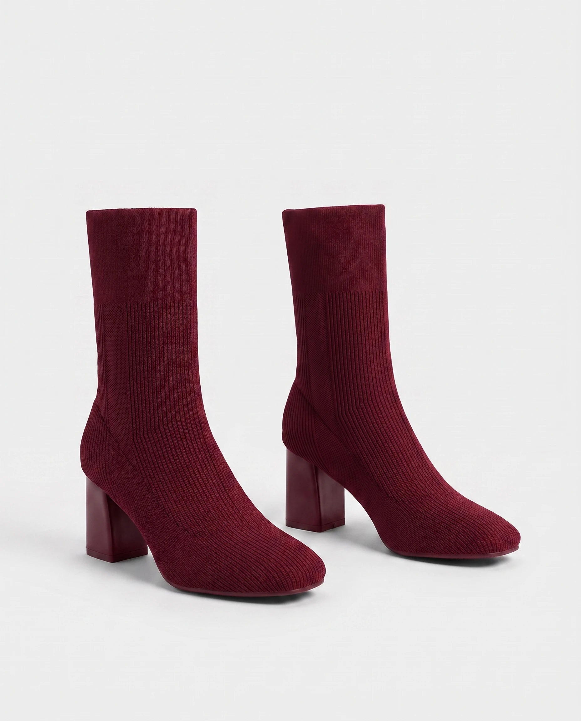 Bottines chaussettes en maille a talon haut Adelphine Bordeaux Profond — packshot studio