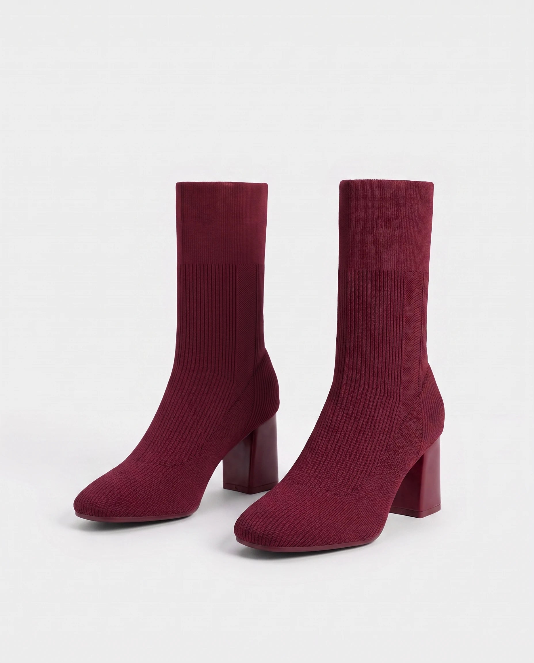 Bottines chaussettes en maille a talon haut Adelphine Bordeaux Profond — packshot, second angle