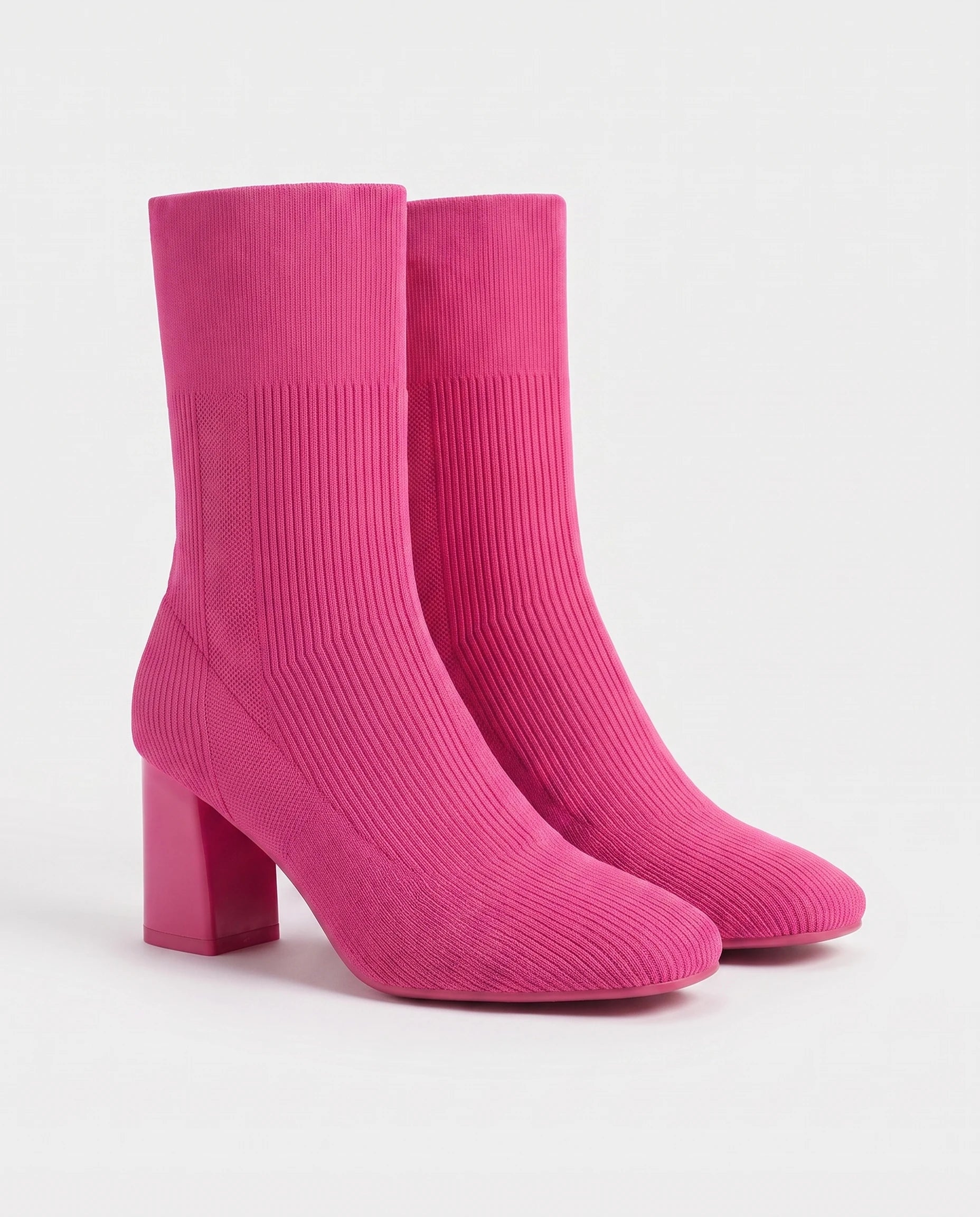 Bottines chaussettes en maille a talon haut Adelphine Fuchsia — packshot, second angle