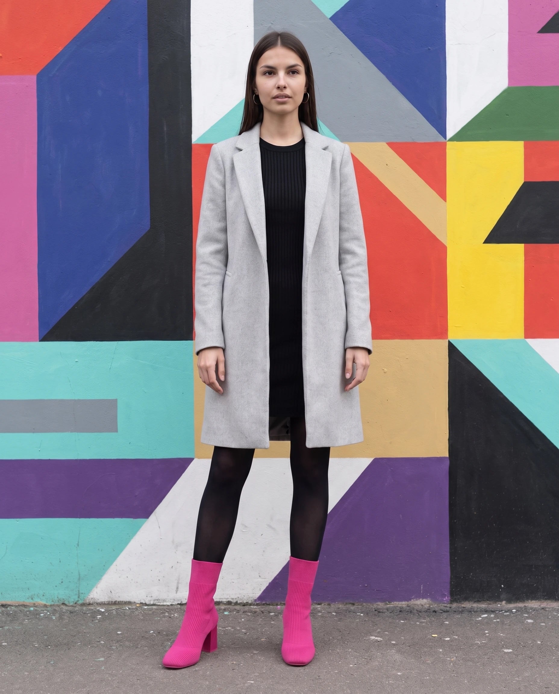 Bottines chaussettes en maille a talon haut Adelphine Fuchsia — portées en situation