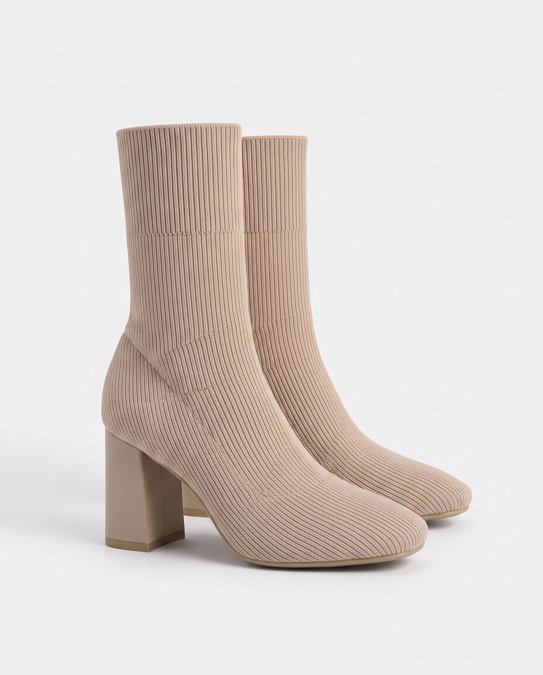 Bottines chaussettes en maille a talon haut Adelphine Grège — packshot, second angle