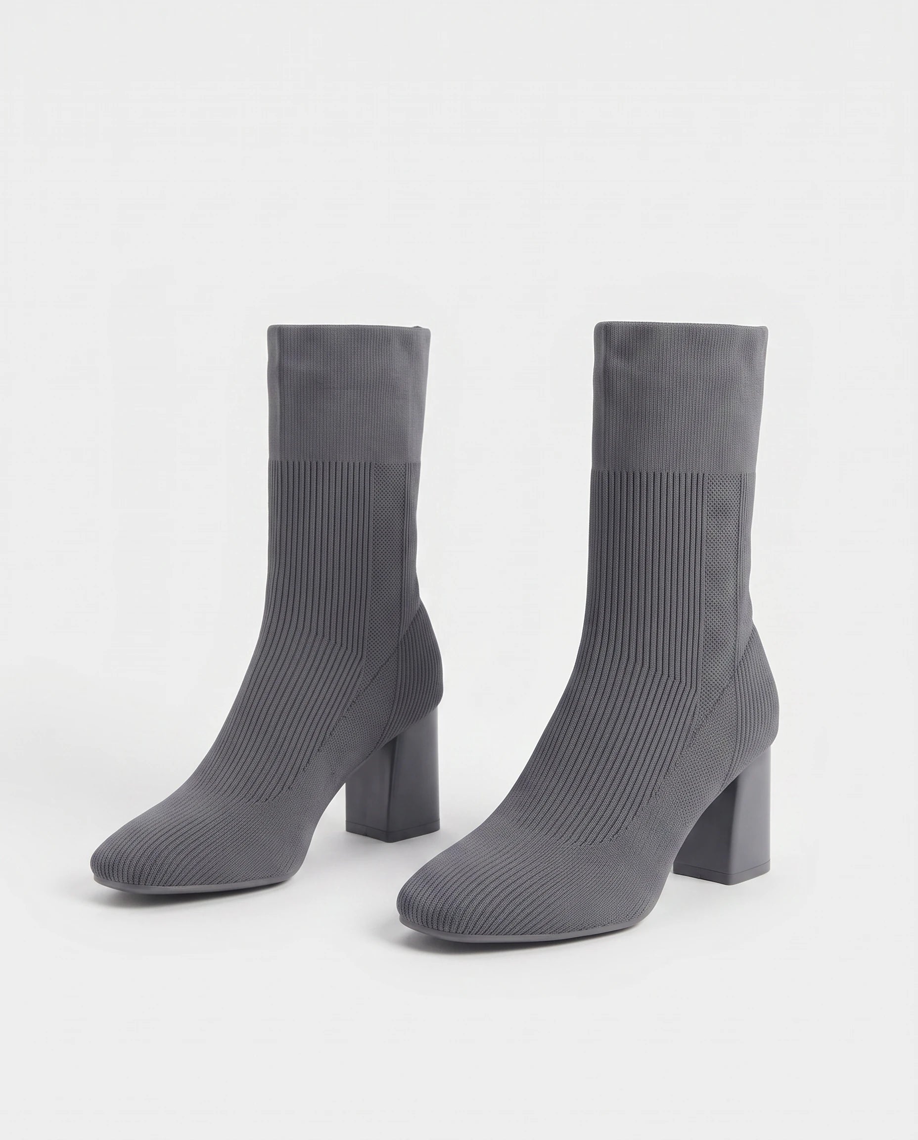 Bottines chaussettes en maille a talon haut Adelphine Gris Ardoise — packshot, second angle