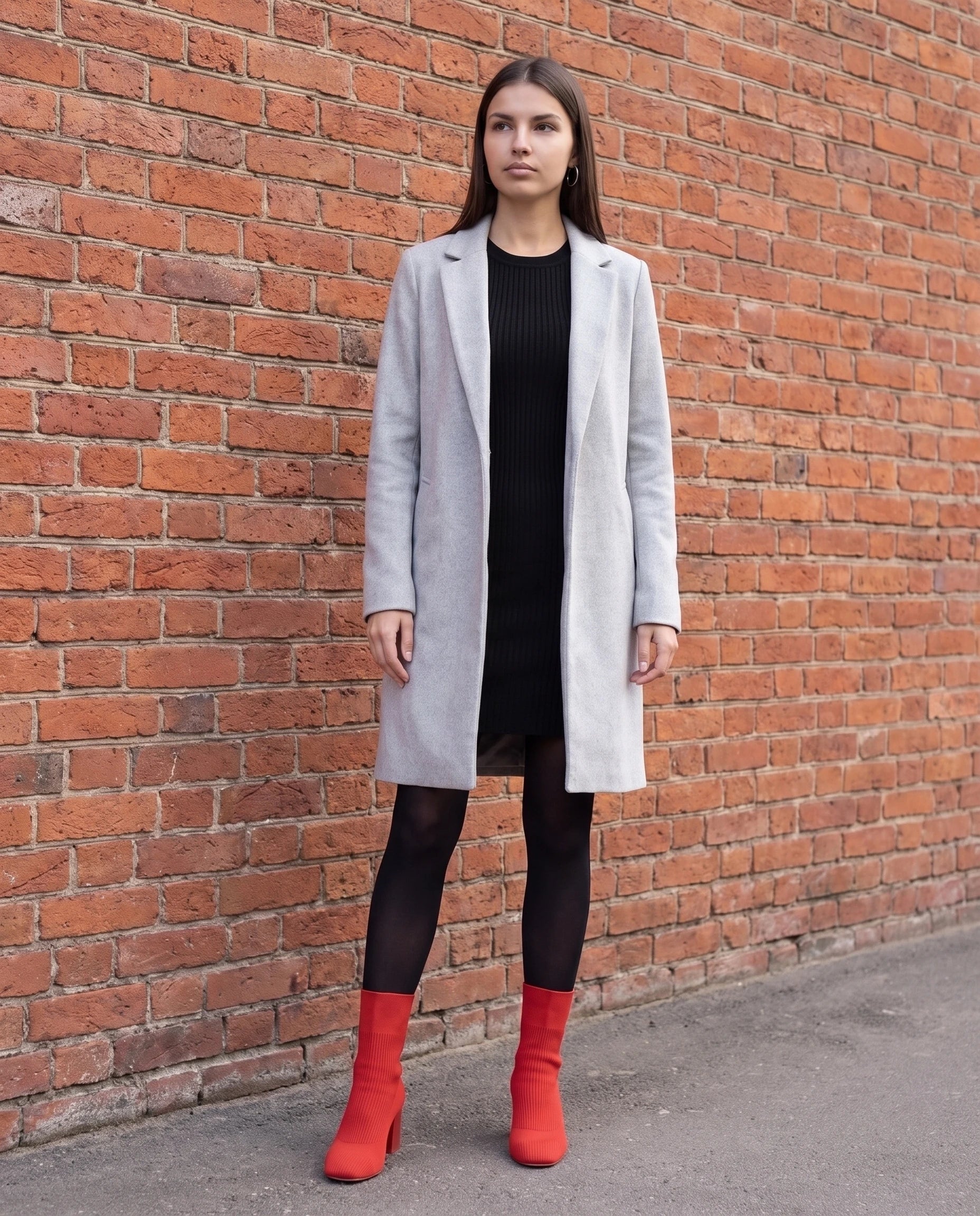 Bottines chaussettes en maille a talon haut Adelphine Rouge Coquelicot — portées en extérieur