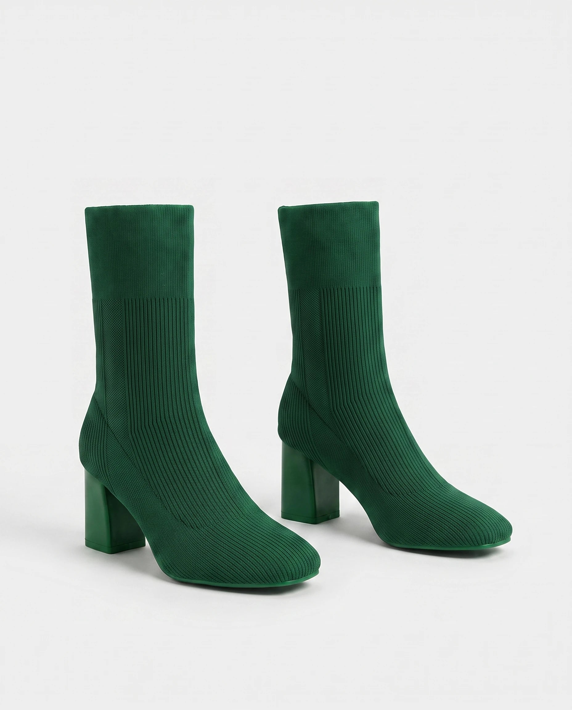 Bottines chaussettes en maille a talon haut Adelphine Vert Sapin — packshot studio