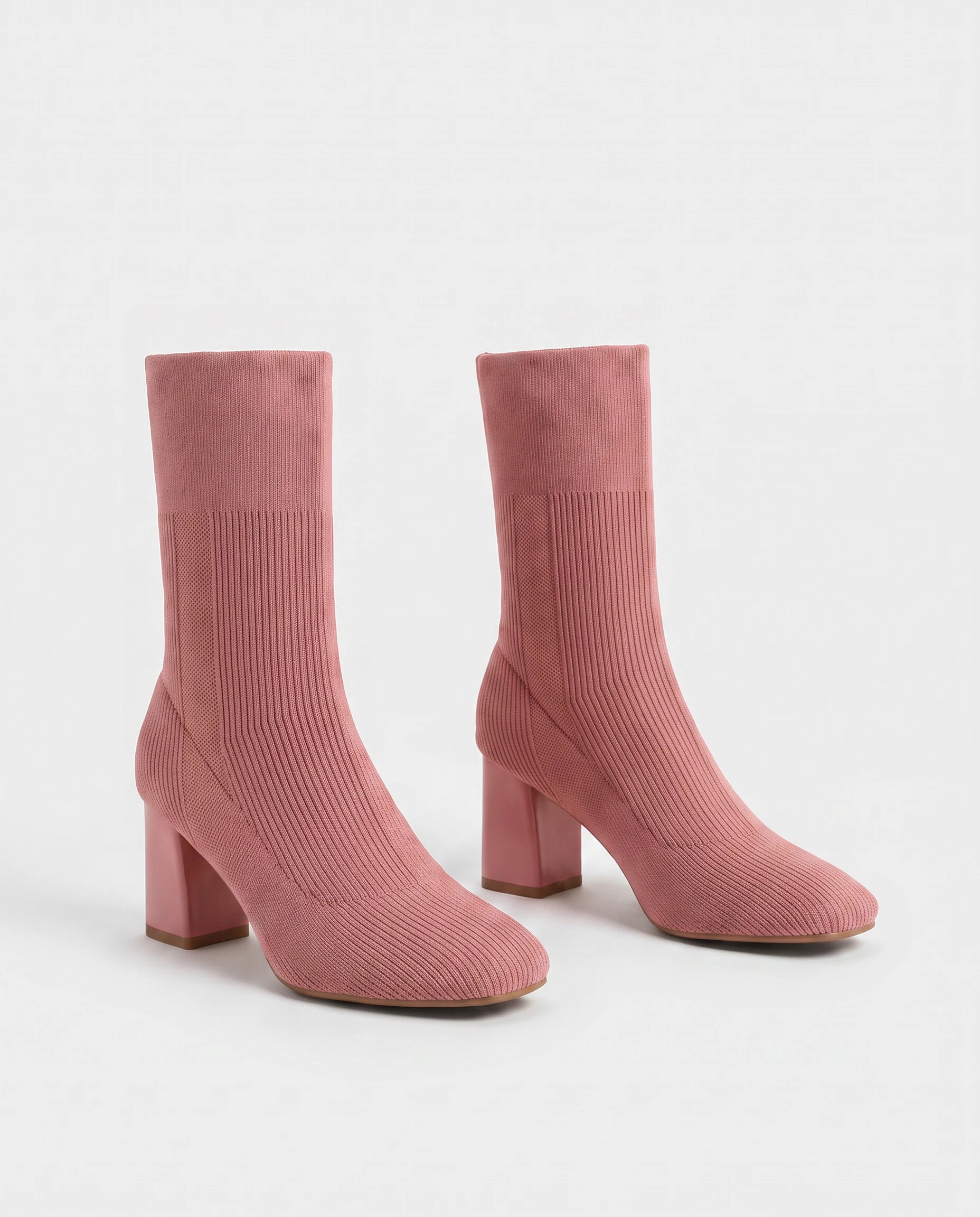 Bottines chaussettes en maille a talon haut Adelphine Vieux Rose — packshot studio