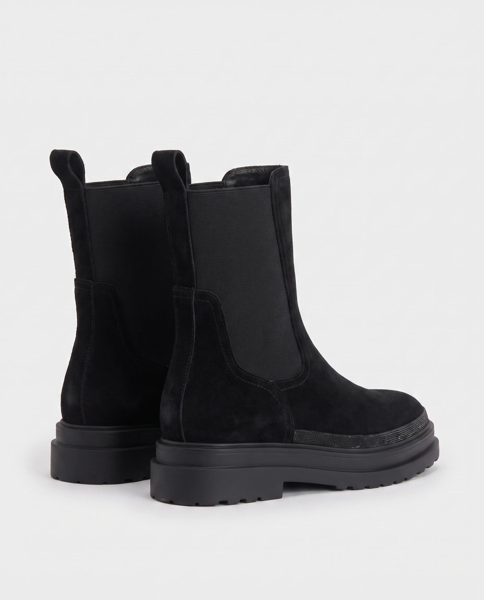 Bottines chelsea en suédine Améline — Noir, paire vue de trois quarts arrière studio