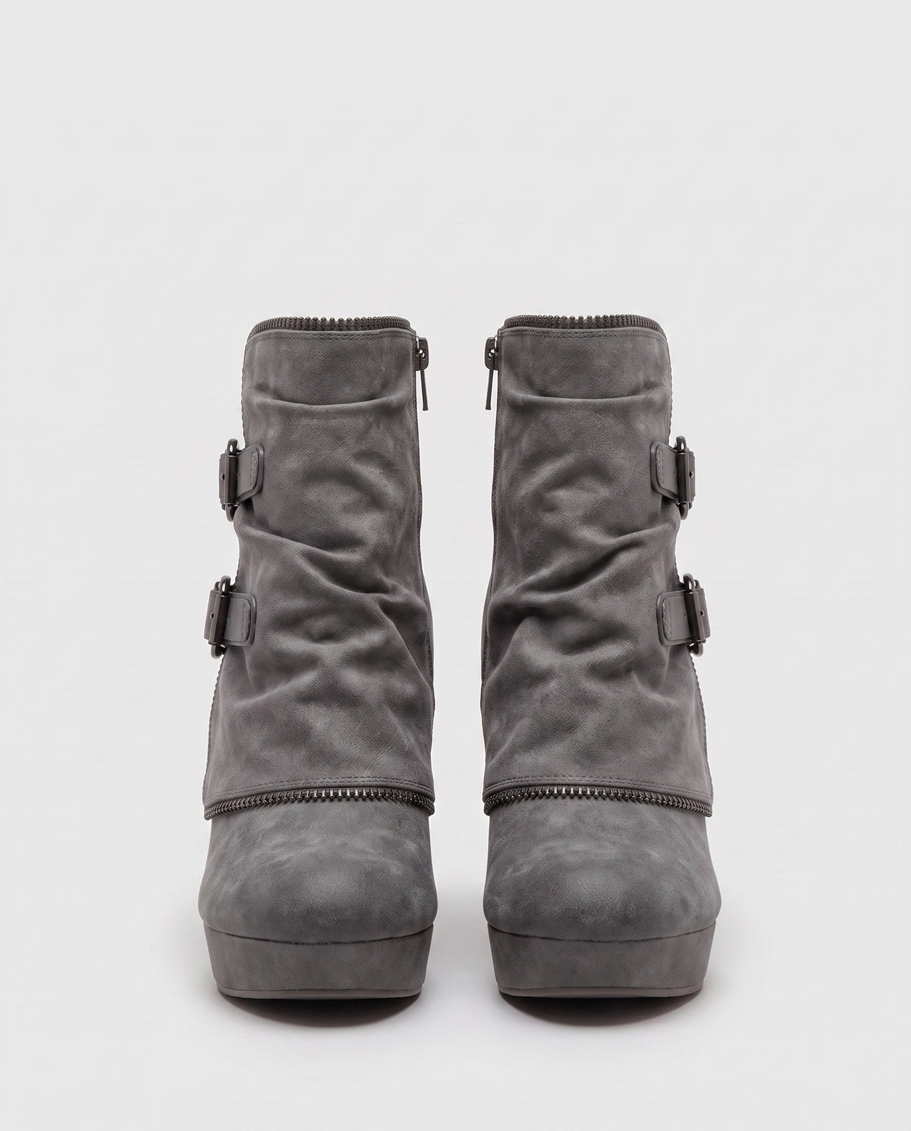 Bottines compensées à boucles en suédine Ermeline — Gris, paire en packshot studio