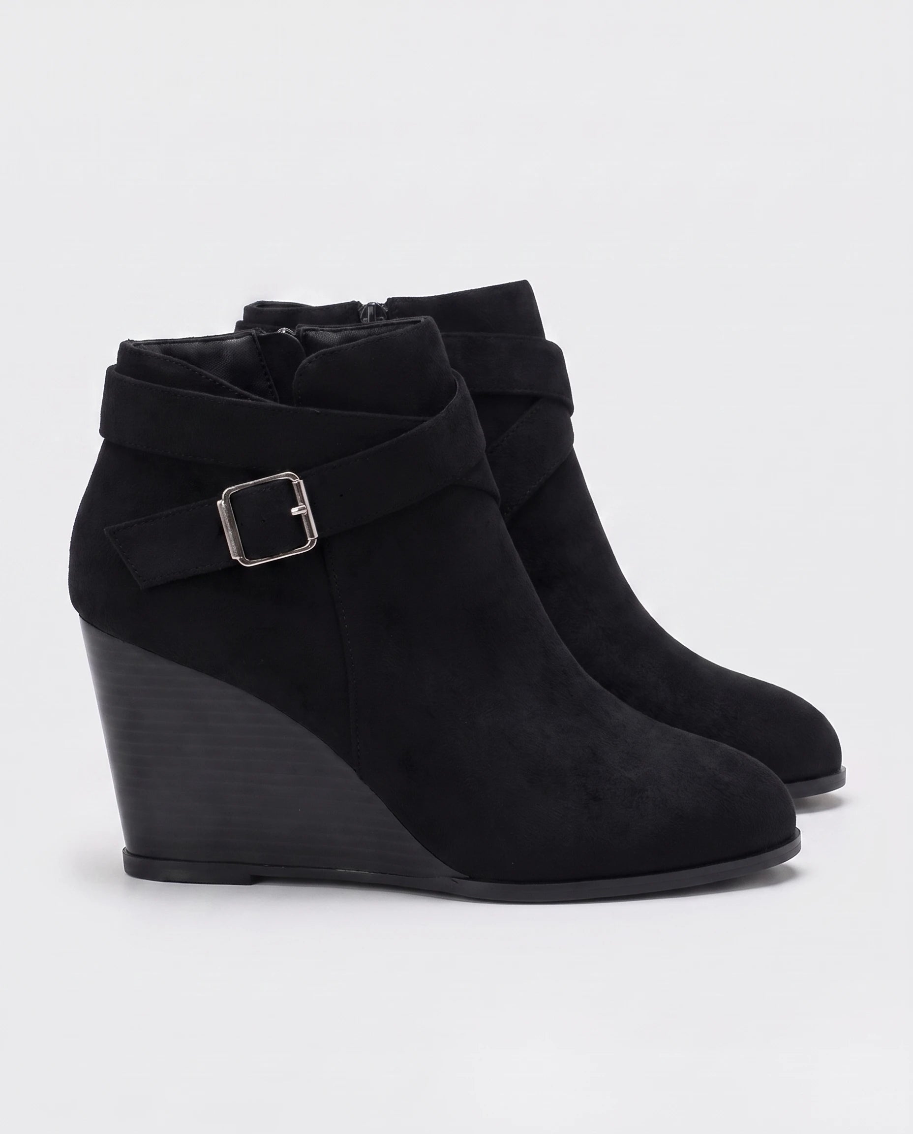 Bottines a talon compense en suedine Rosaline Noir — packshot, second angle