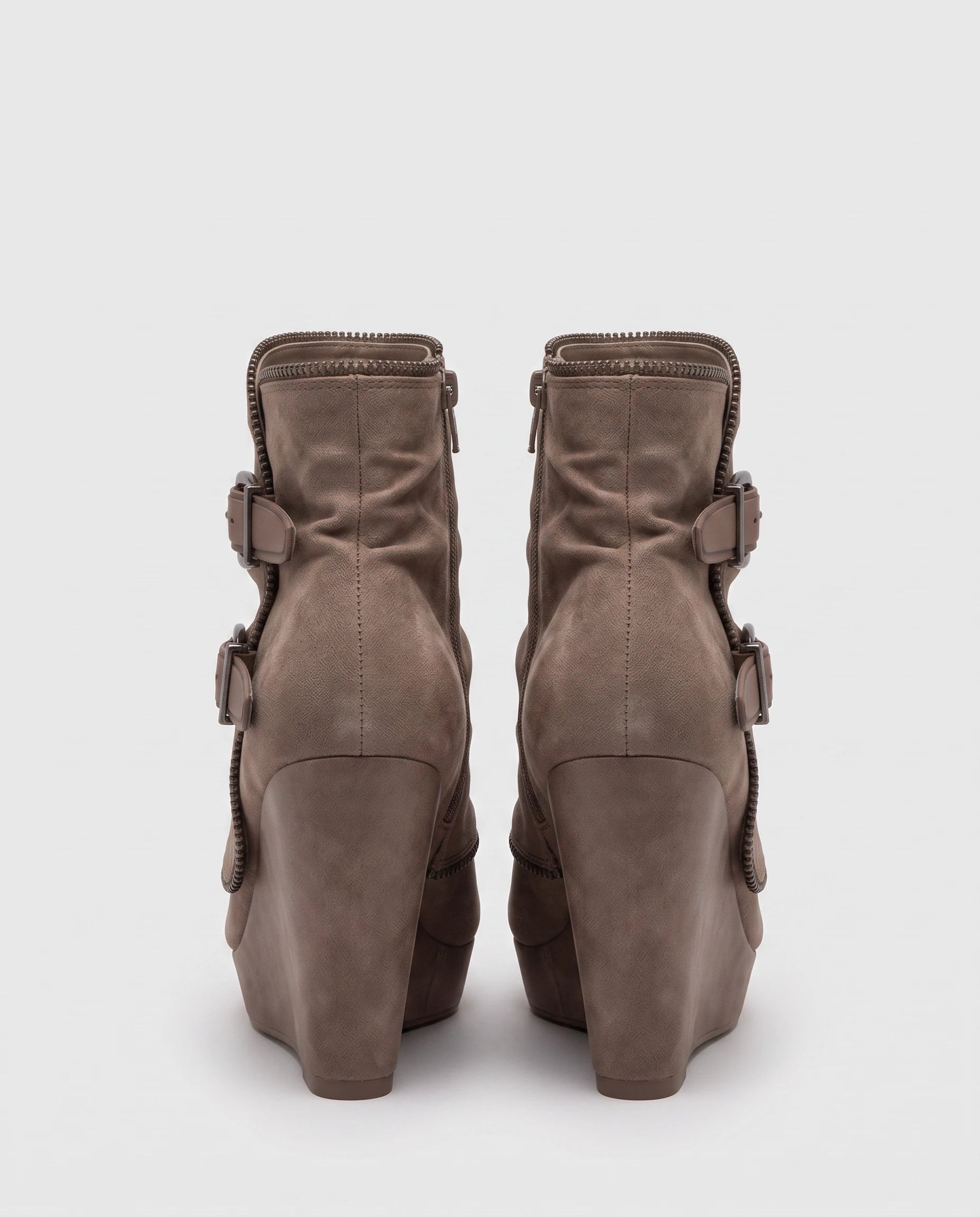 Bottines compensées à boucles en suédine Ermeline — Taupe, packshot vue complémentaire