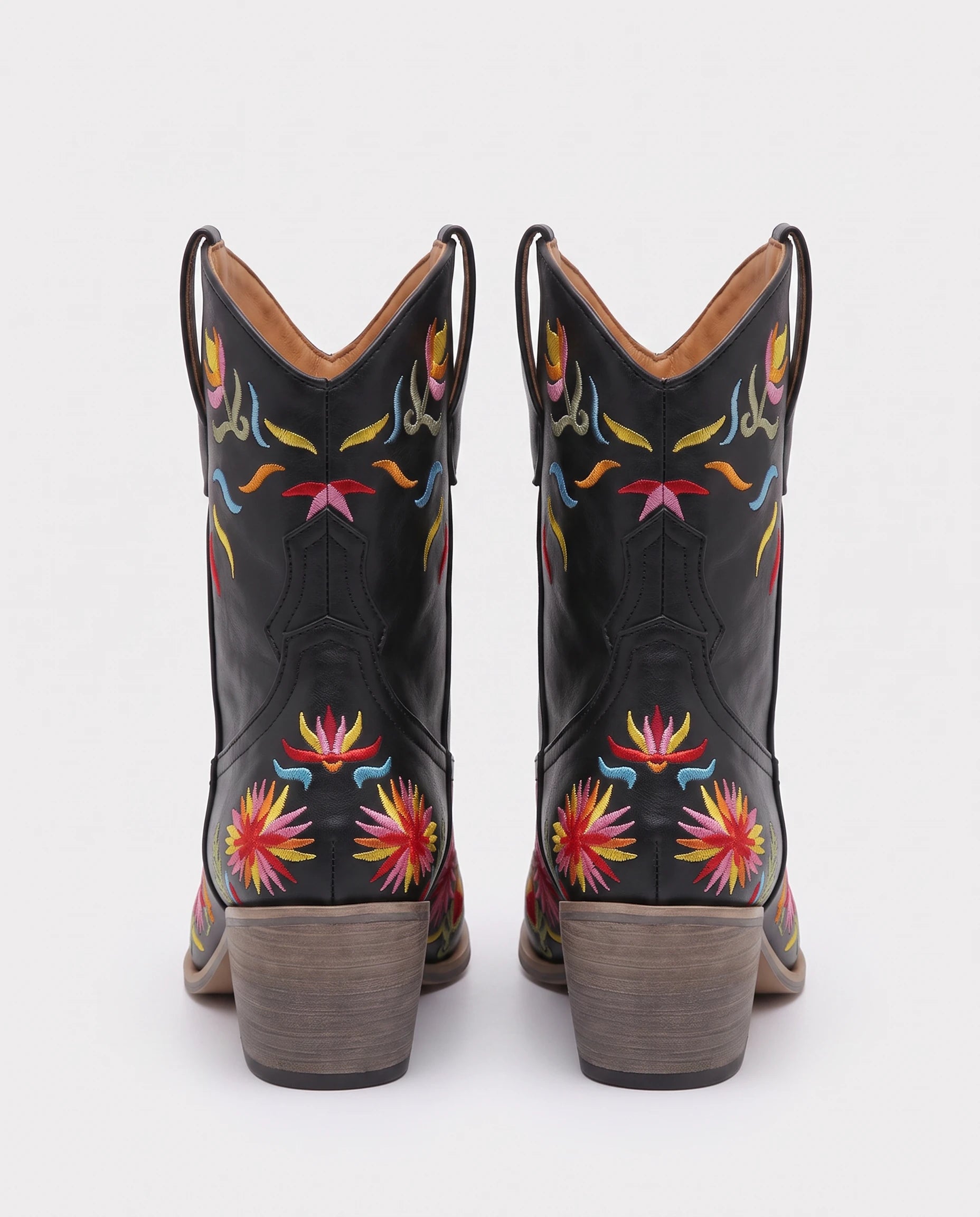 Bottines santiags à broderie florale en simili Émerance Noir — packshot, second angle
