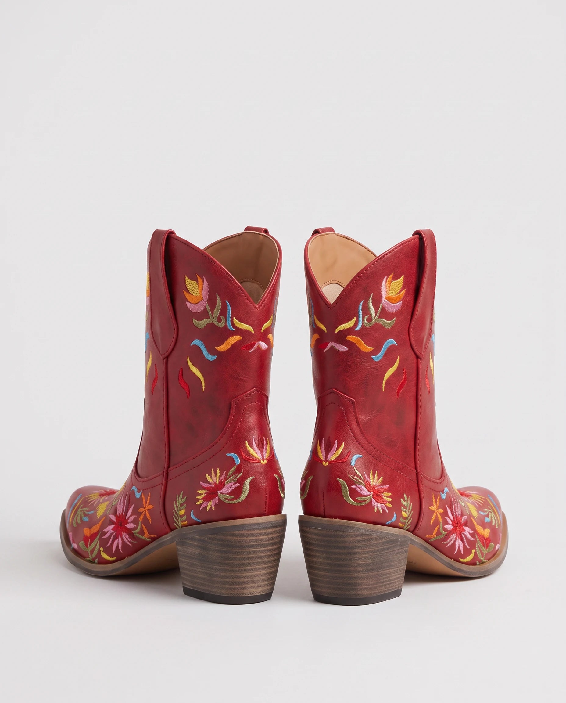 Bottines santiags à broderie florale en simili Émerance Rouge — packshot, second angle