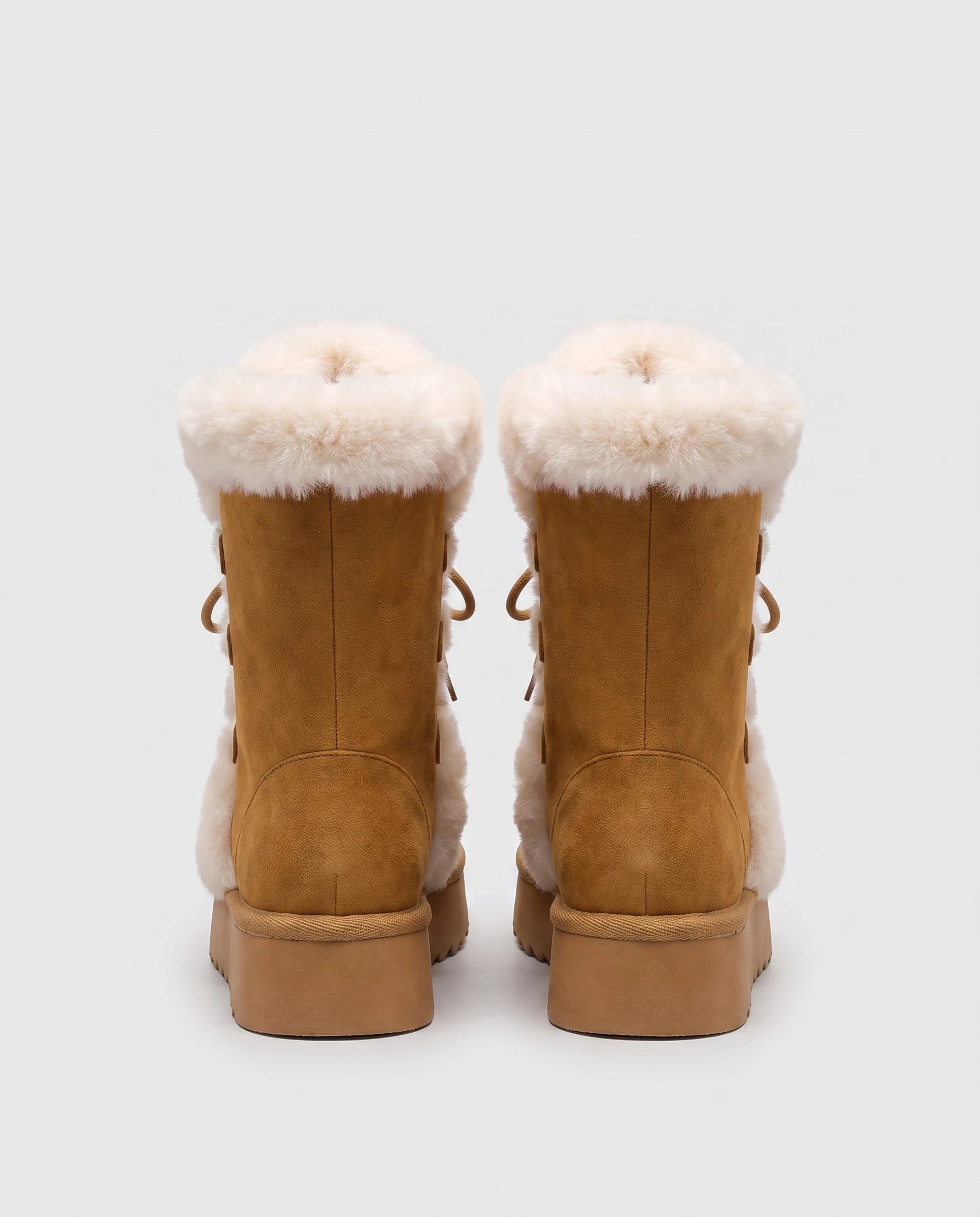Bottines fourrées à lacets en suédine Toinette — Camel, packshot vue complémentaire
