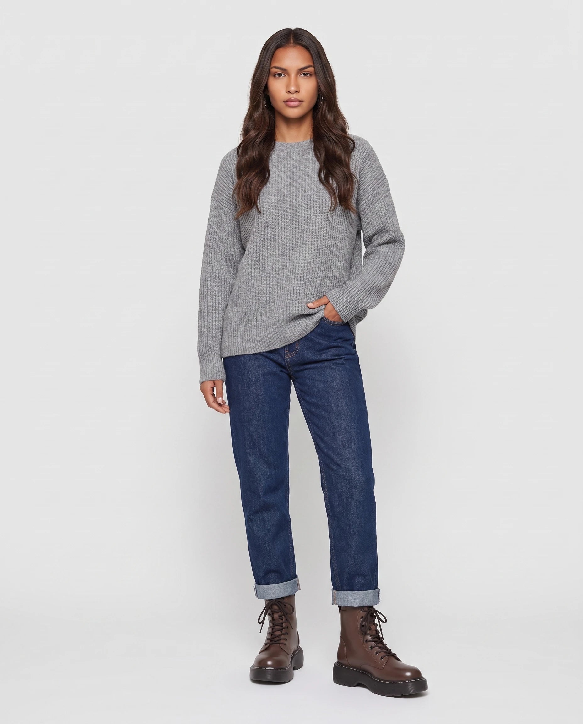 Bottines lacees a plateforme en simili Doriane Brun Cacao — portées en pied