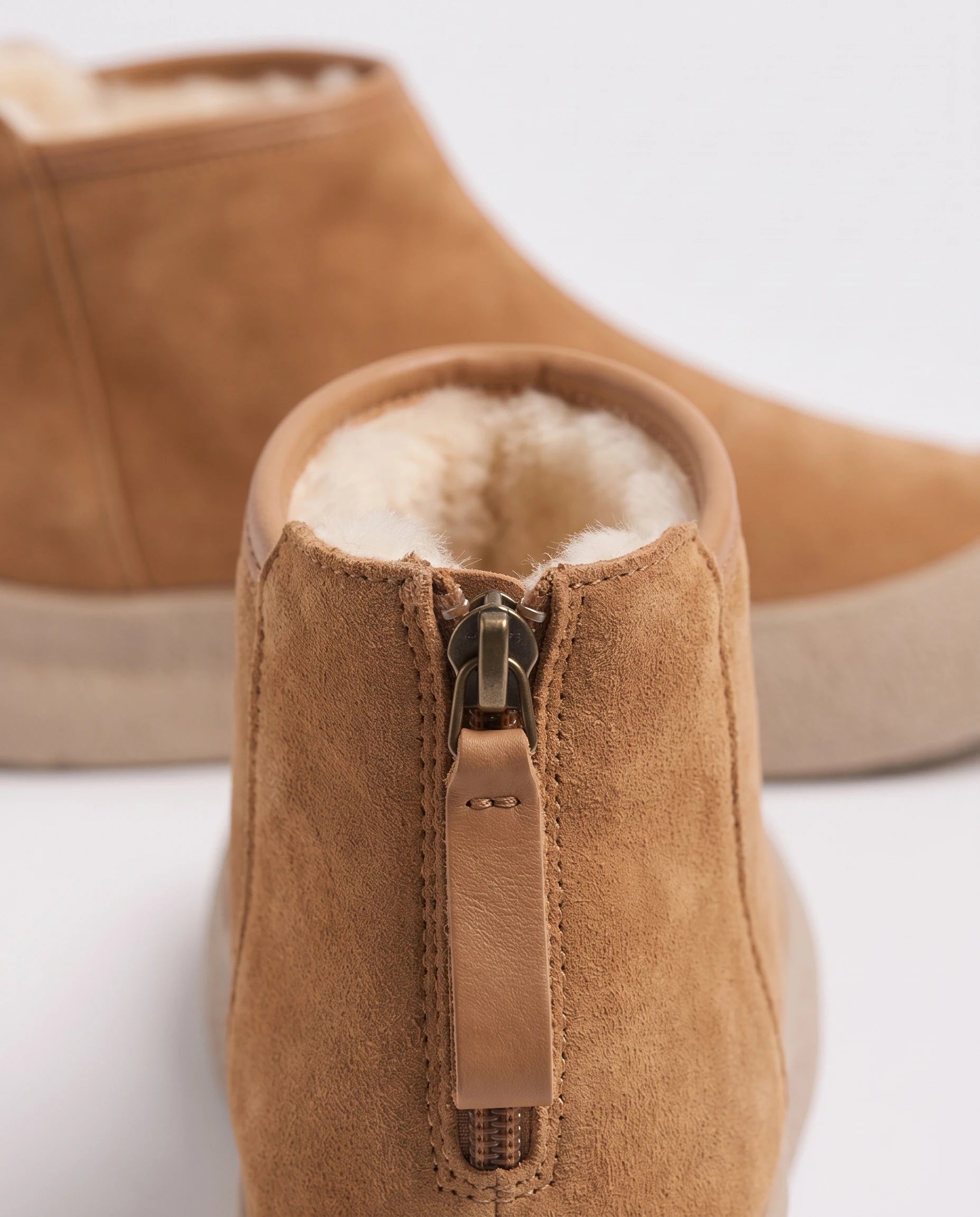 Bottines de neige plates à zip dos Clarine — Camel, packshot vue complémentaire