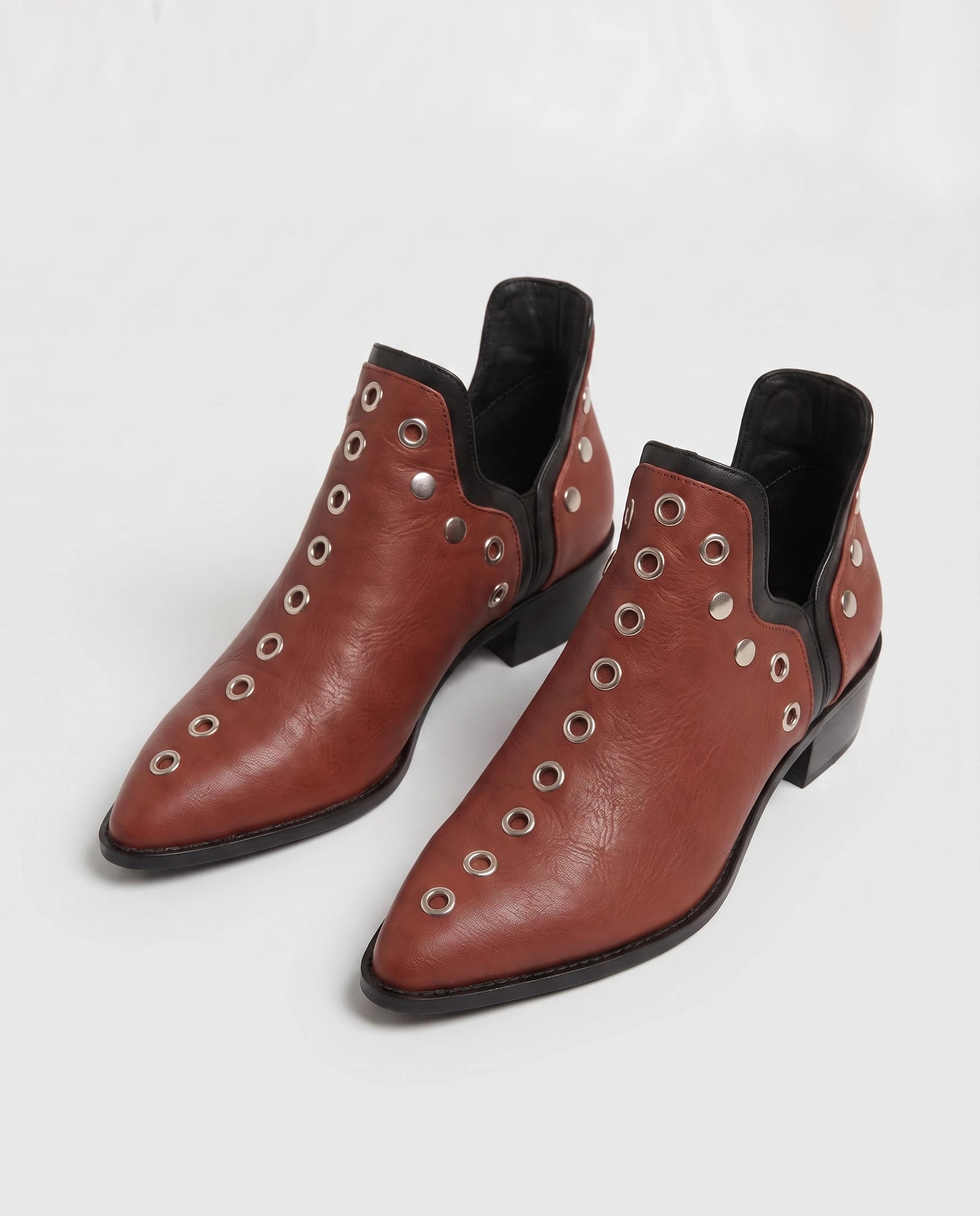 Bottines western à œillets cloutés Azélie — Brique, packshot vue complémentaire