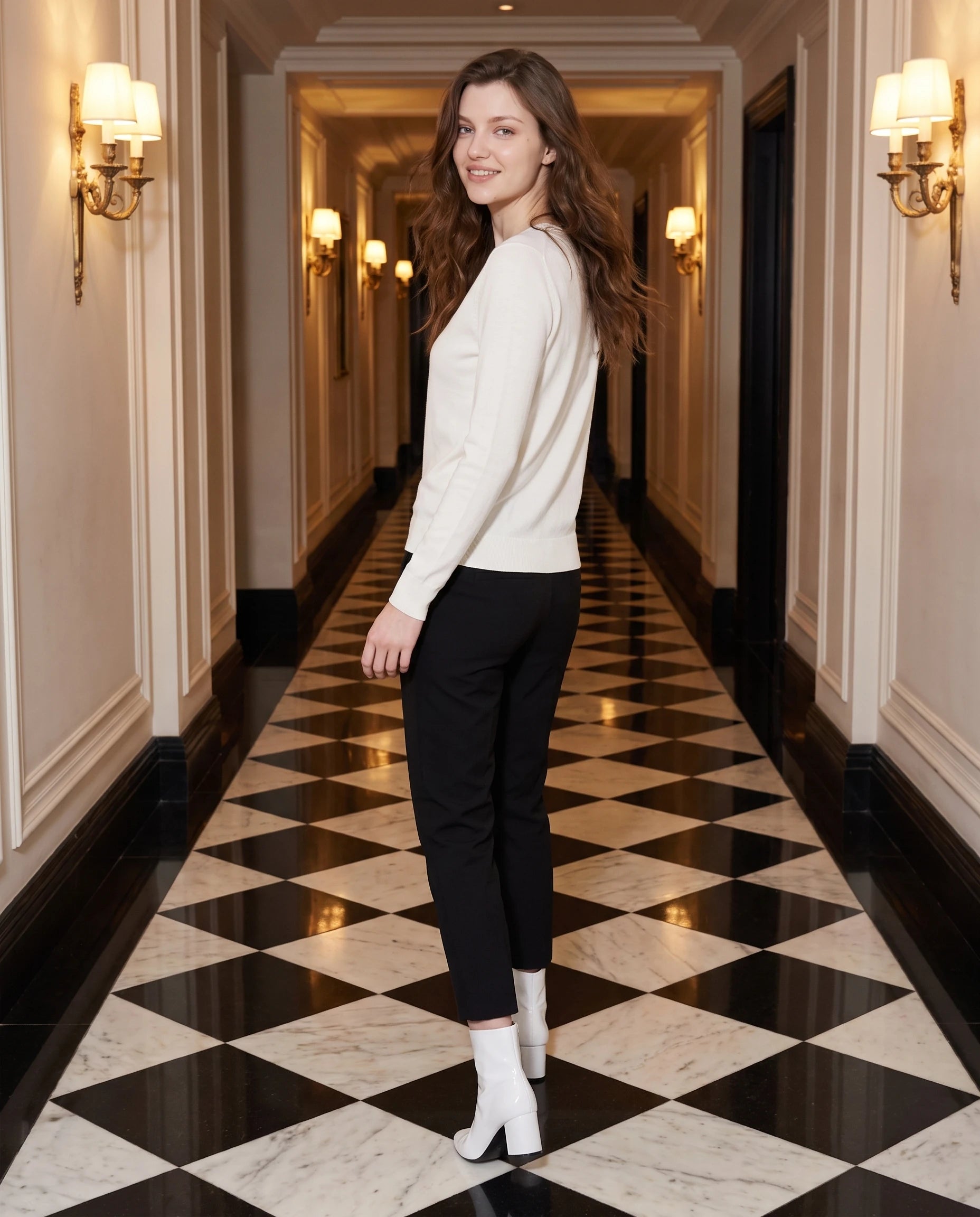 Bottines zippées en simili brillant Reine — Blanc, portées en extérieur