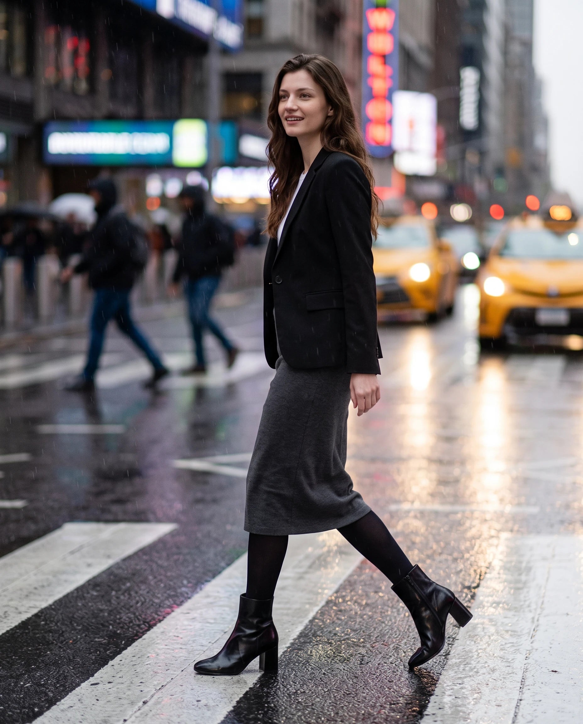 Bottines zippées en simili brillant Reine — Noir, portées en situation urbaine