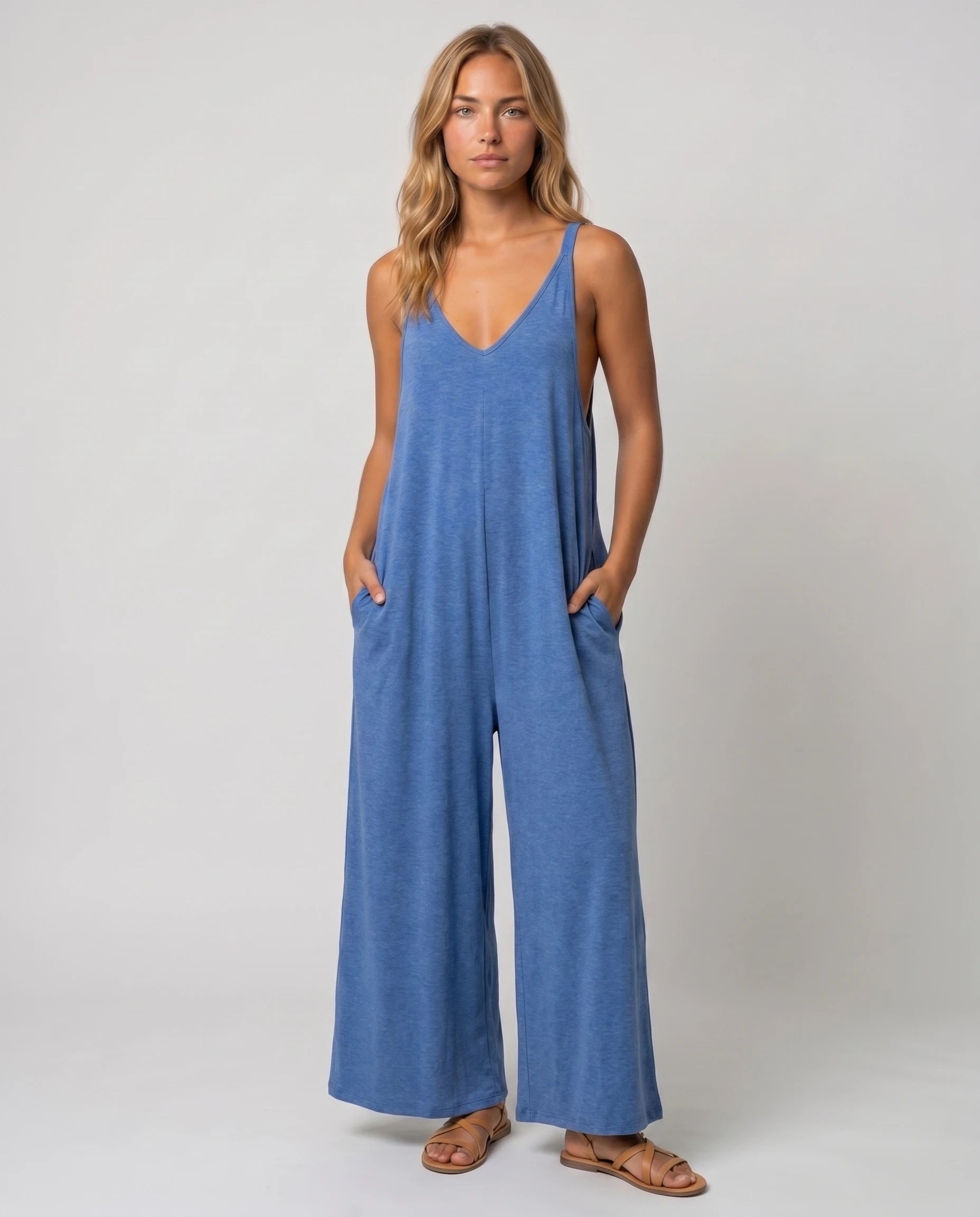 Combinaison ample jambe large Suzon - Bleu Jean - studio face