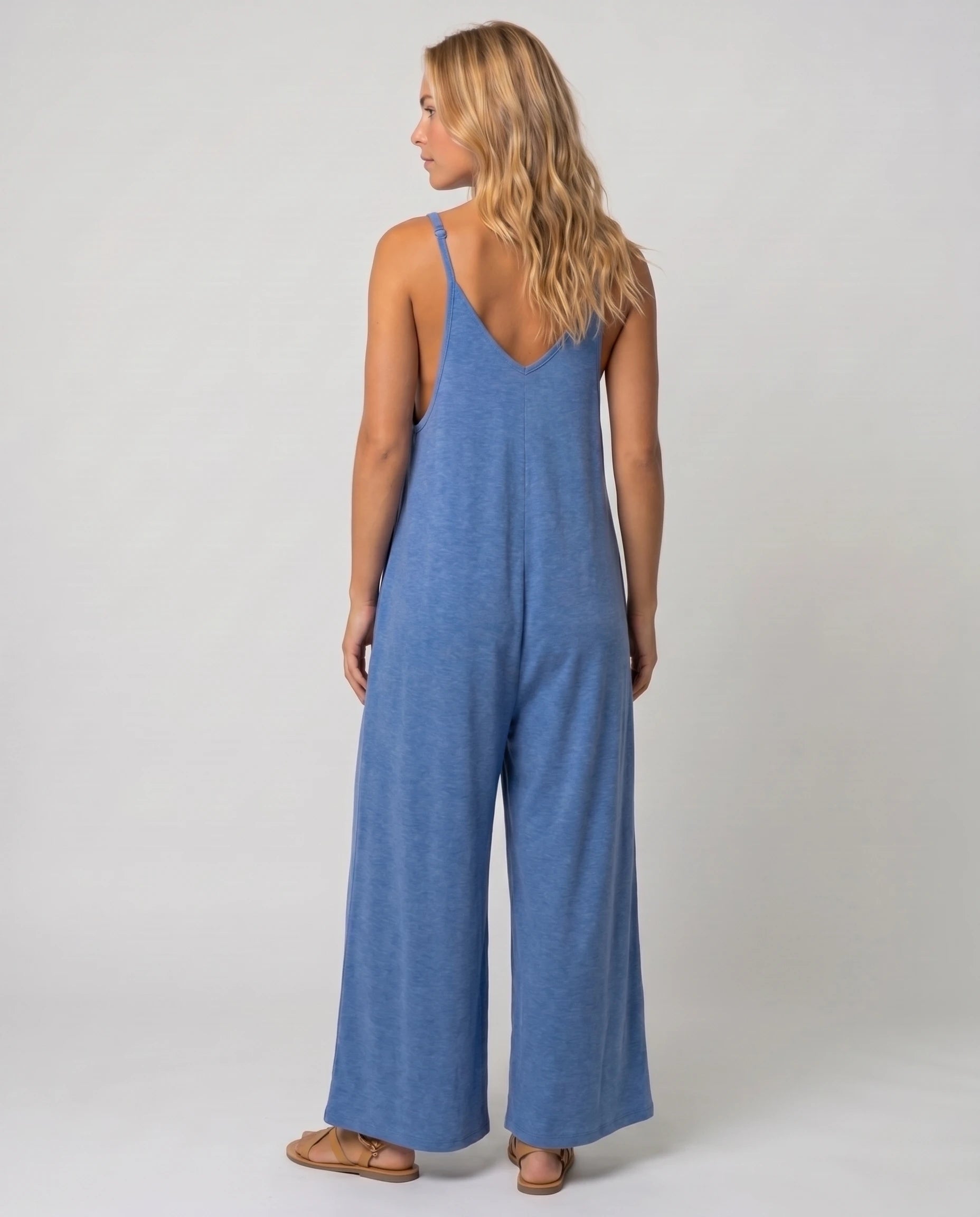 Combinaison ample jambe large Suzon - Bleu Jean - studio dos