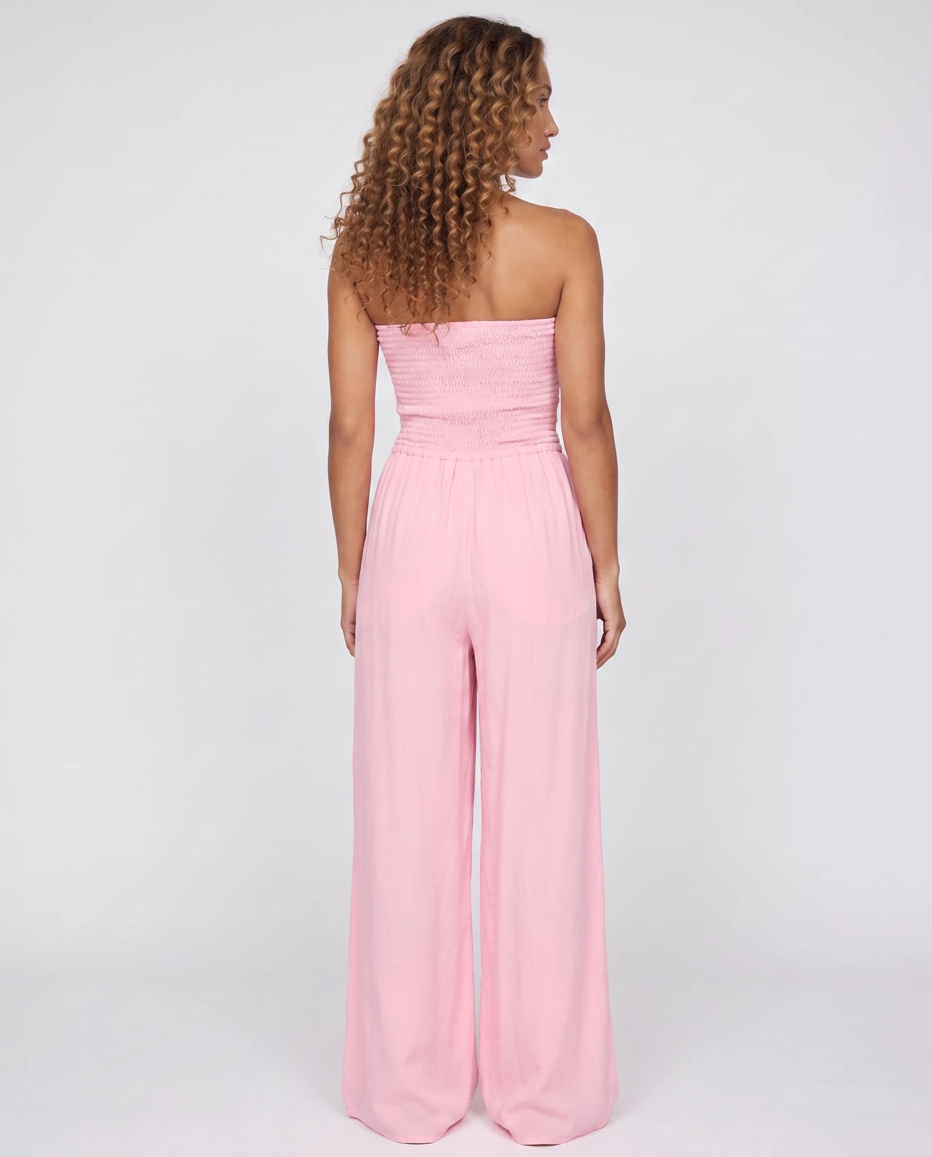 Combinaison bustier rose à jambe large — Lucile - vue studio, dos