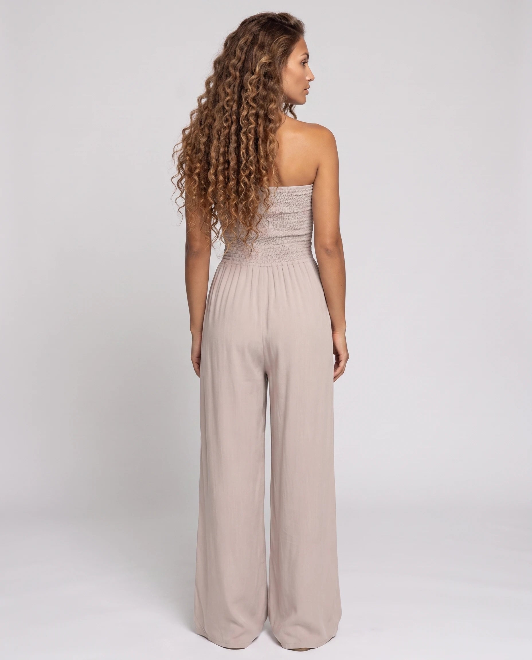 Combinaison bustier sable à jambe large — Lucile - vue studio, dos