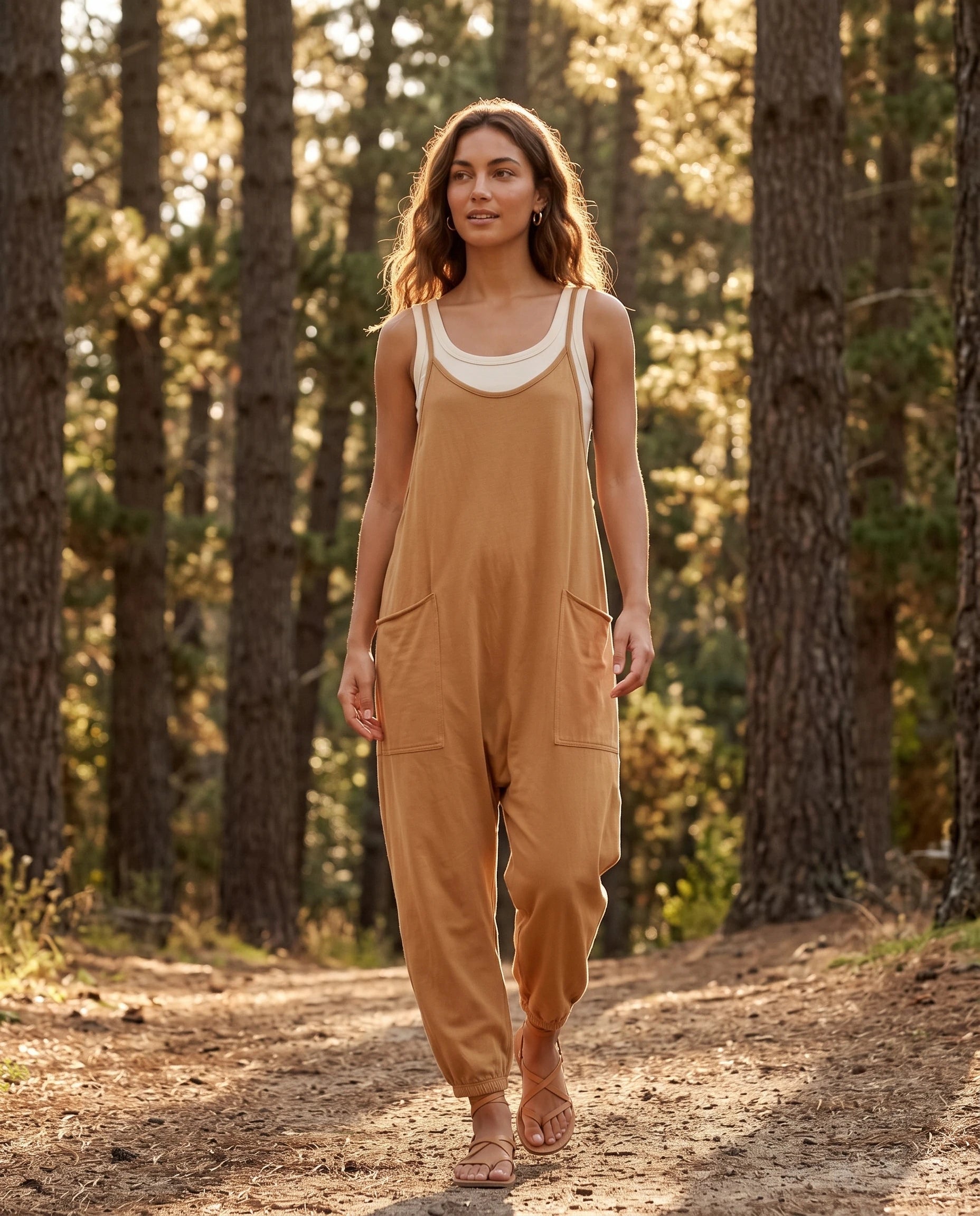 Combinaison ample à bretelles — Agathe - Camel - lifestyle