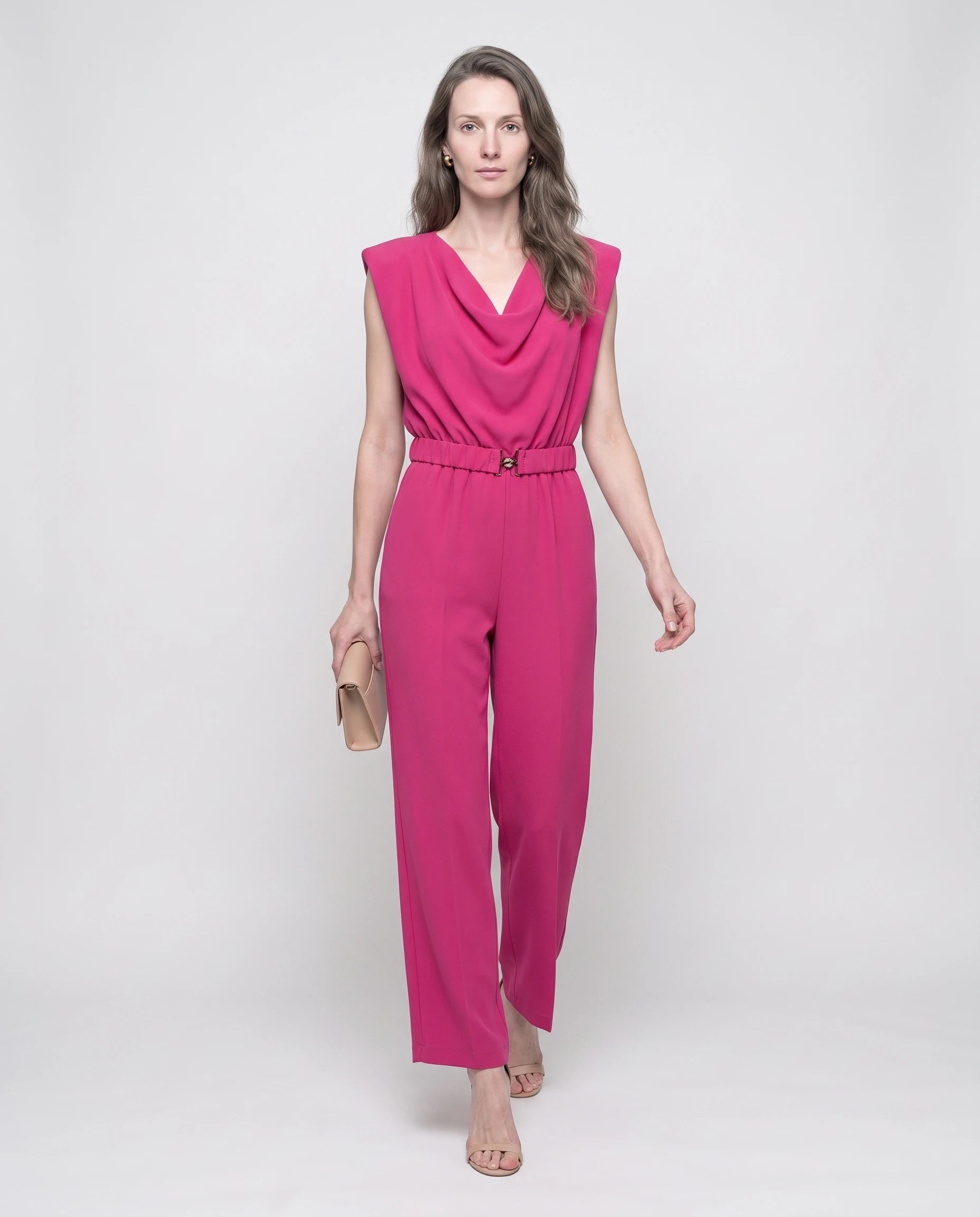 Combinaison drapée sans manches Sibylle, coloris Rose Framboise - studio face