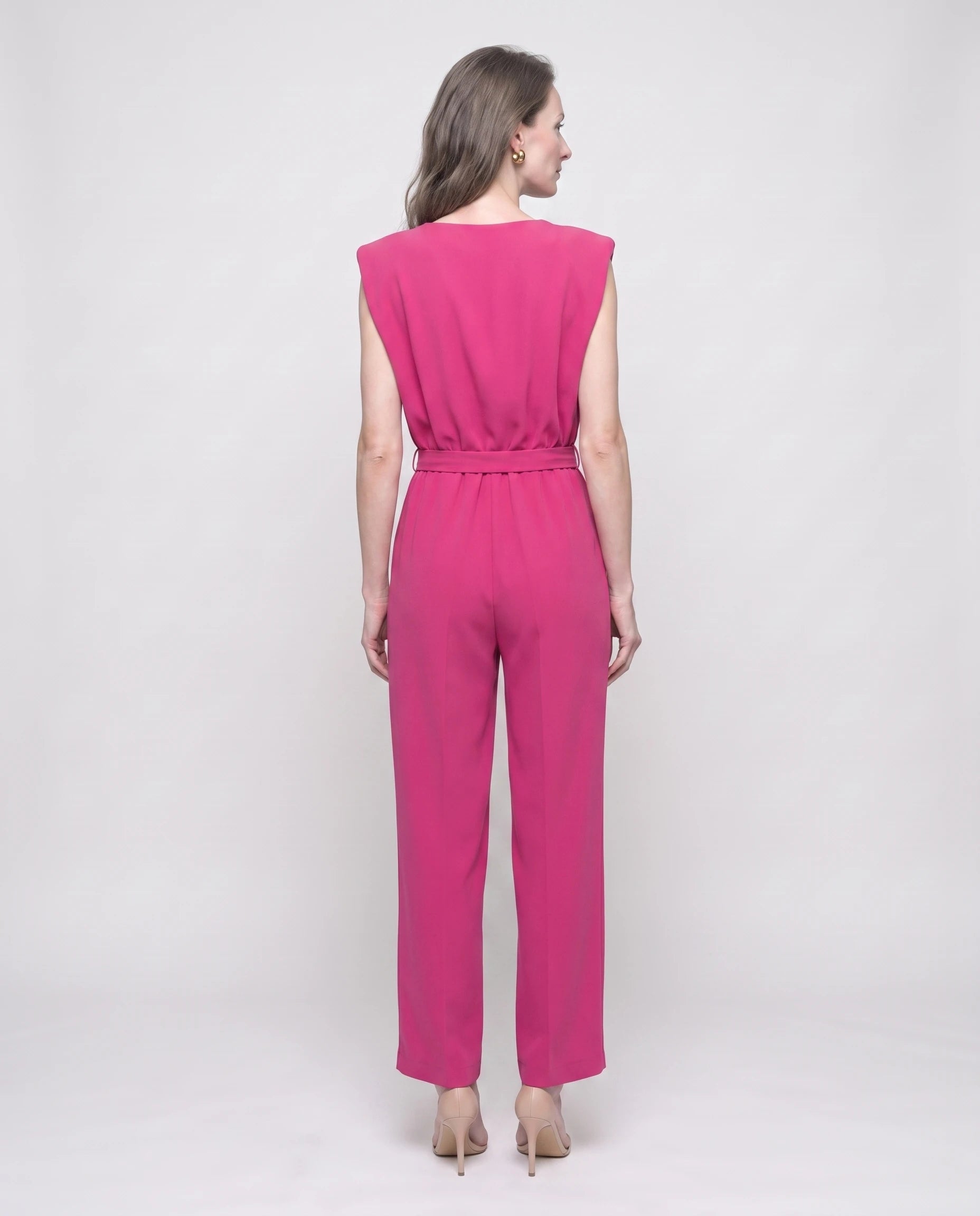 Combinaison drapée sans manches Sibylle, coloris Rose Framboise - studio dos