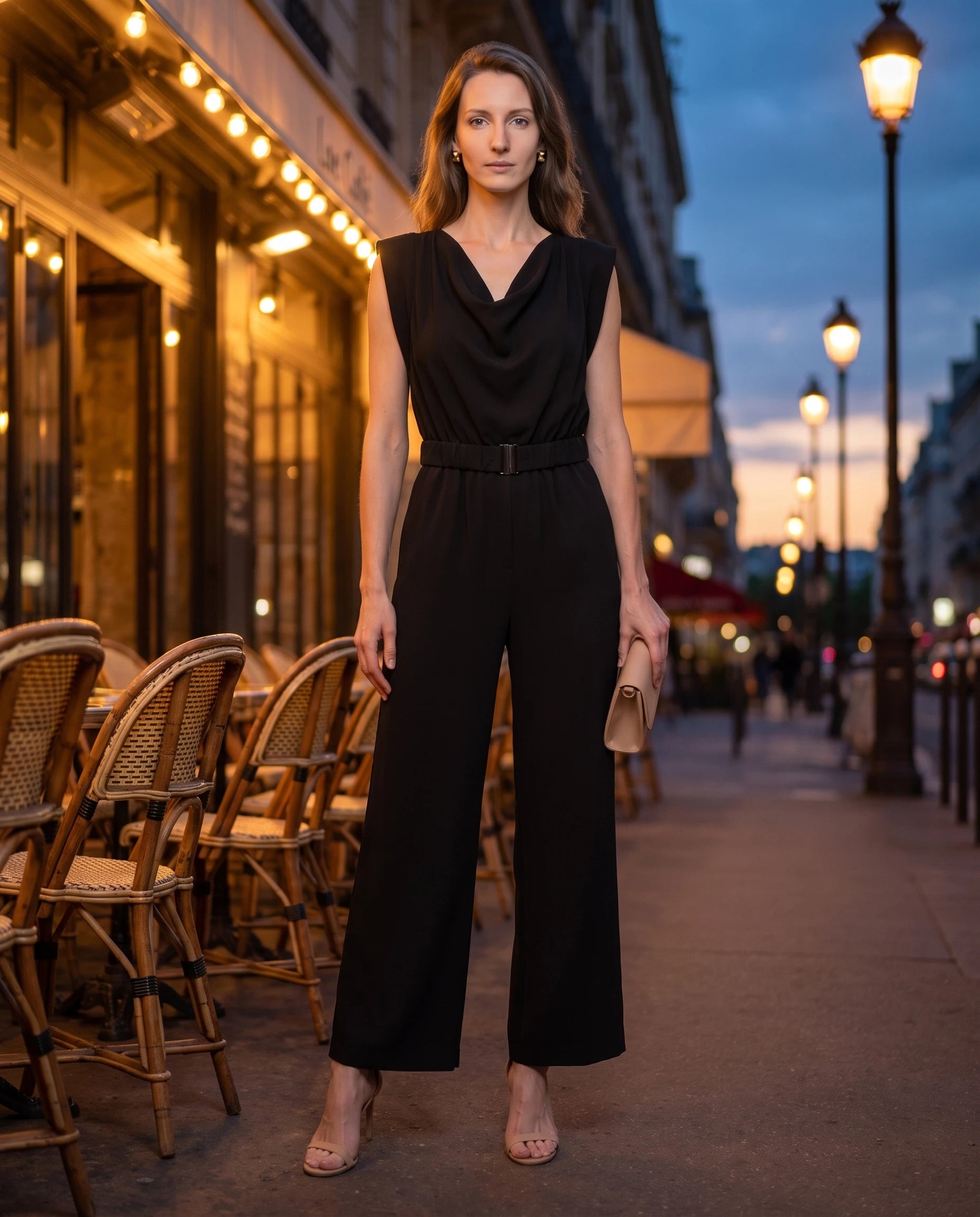 Combinaison drapée sans manches Sibylle, coloris Noir - lifestyle