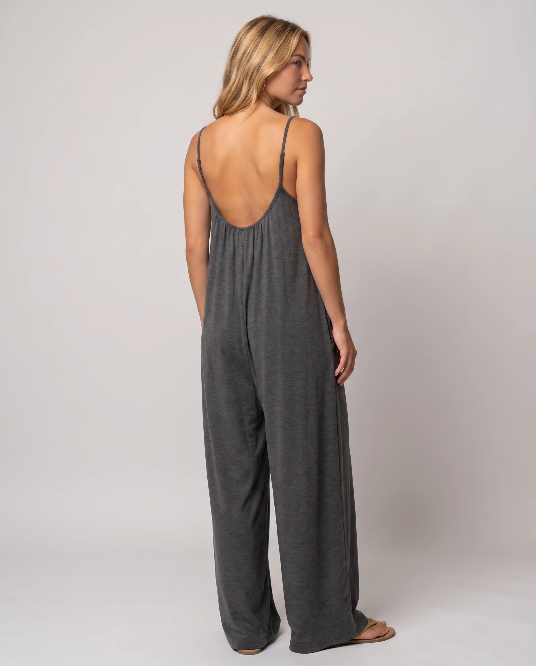 Combinaison fluide jambe large Séverine, coloris Anthracite, vue de dos