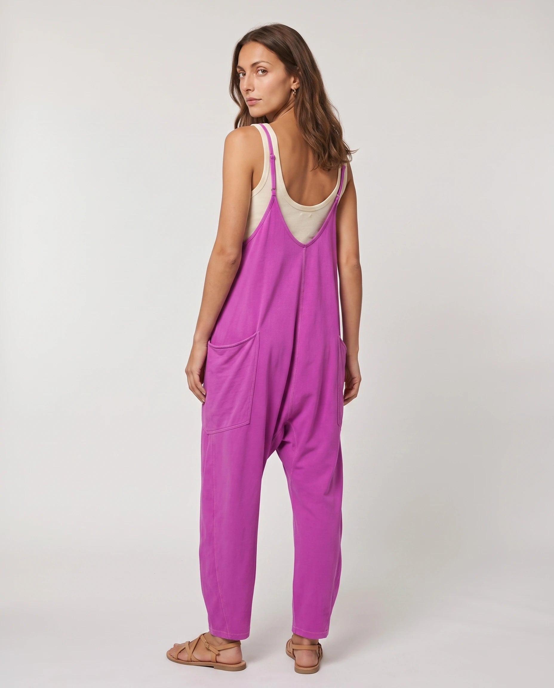 Combinaison ample à bretelles — Agathe - Fuchsia - studio vue dos