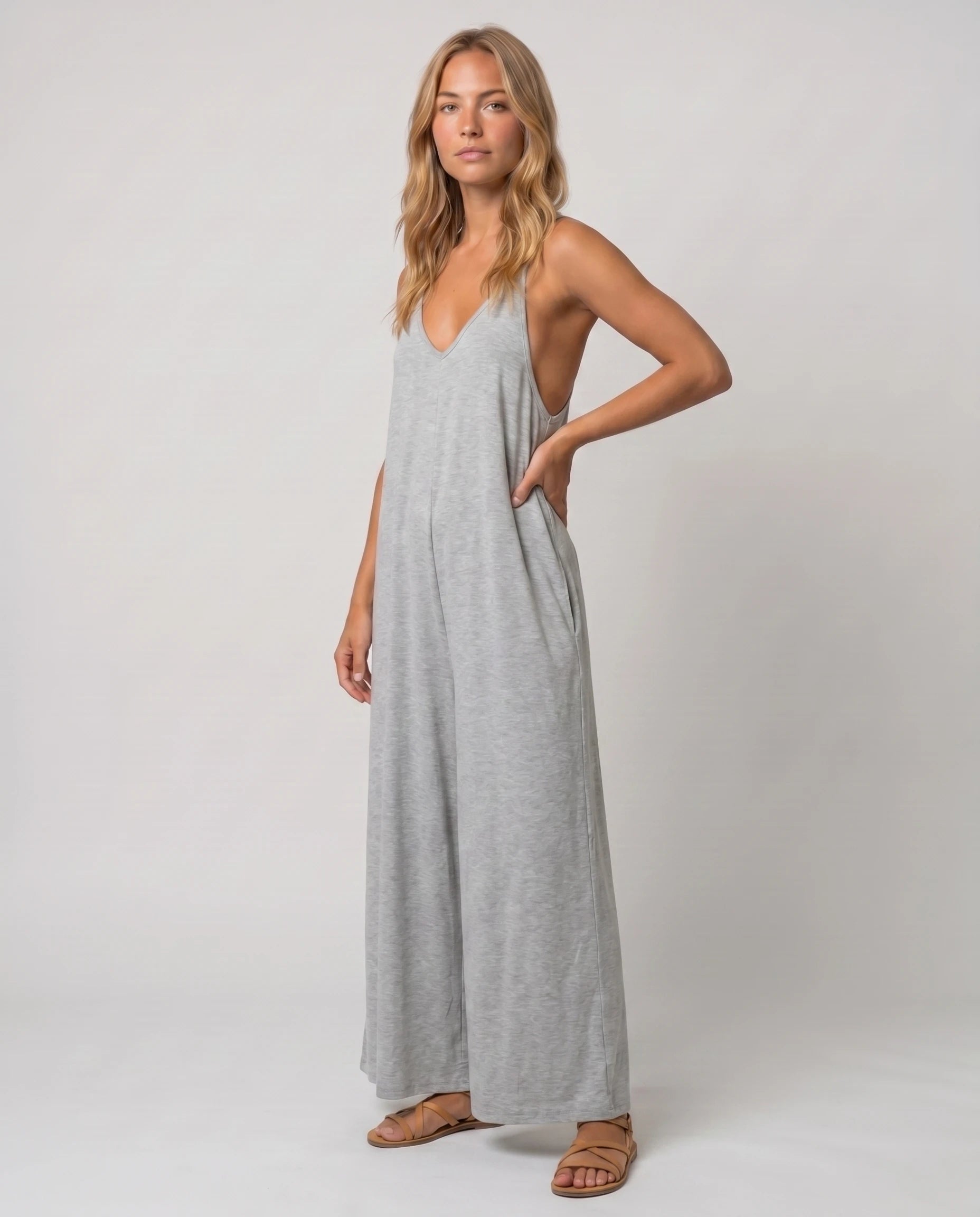 Combinaison ample jambe large Suzon - Gris - studio trois quarts