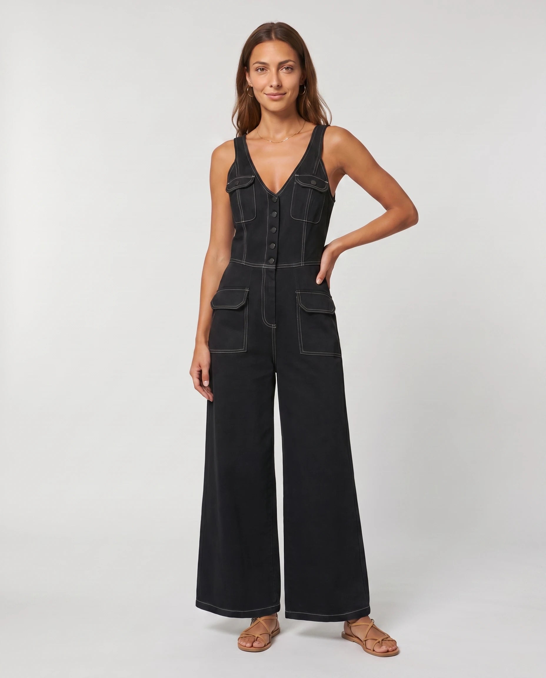 Combinaison en jean Valentine Noir, studio main a la taille
