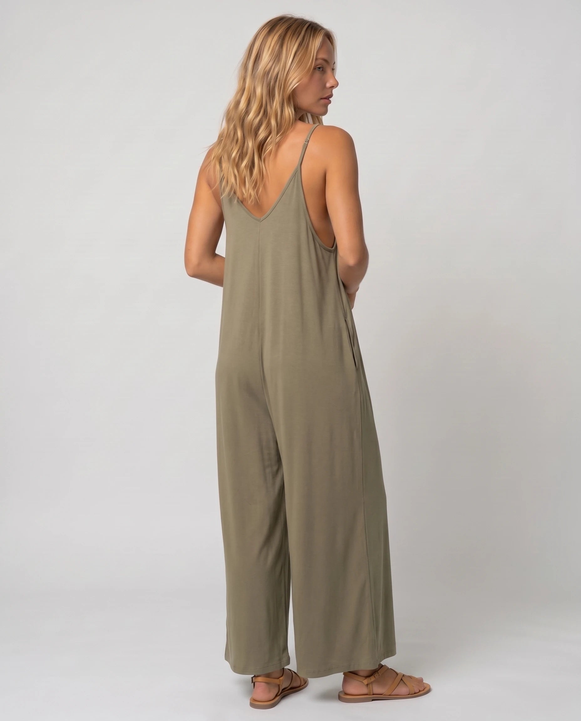 Combinaison ample jambe large Suzon - Kaki - studio dos