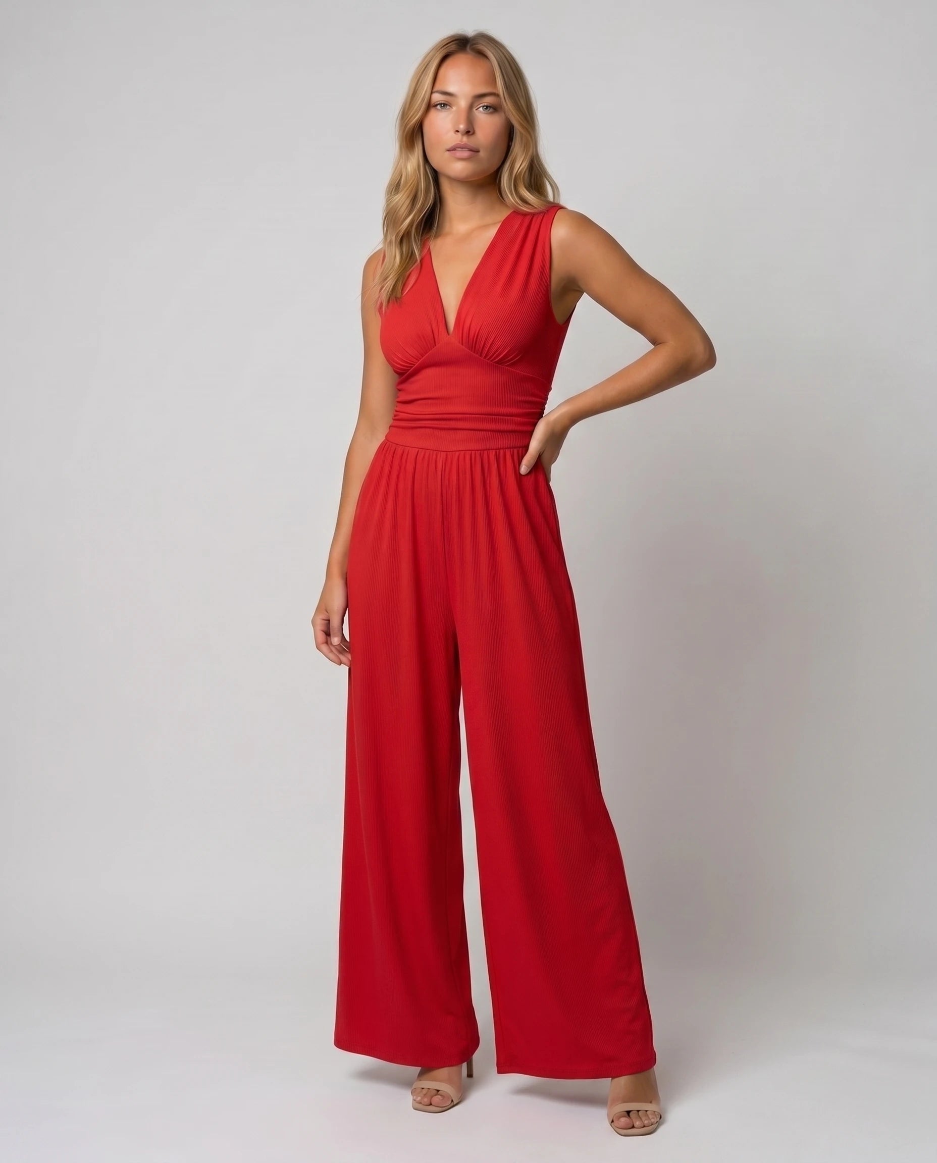 Combinaison large fluide col V — Romane - Rouge - studio troisquart