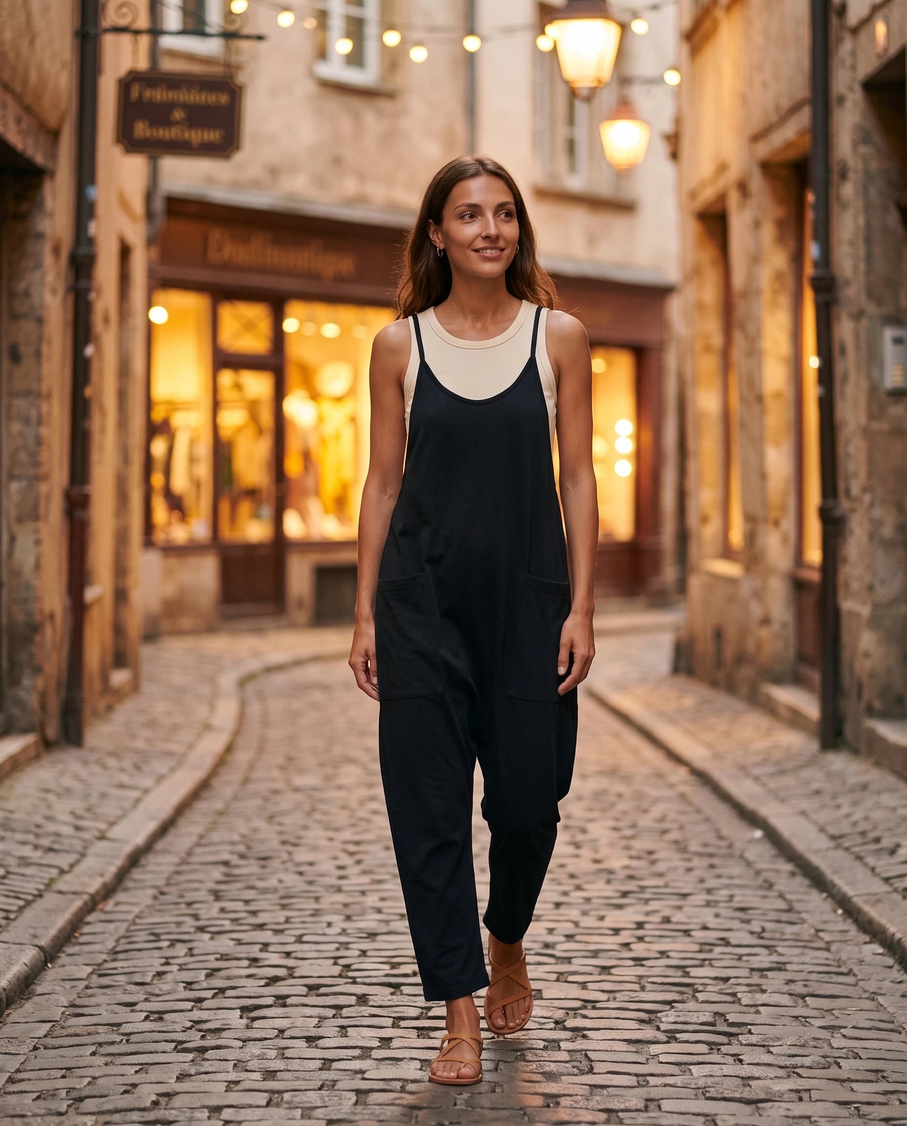 Combinaison ample à bretelles — Agathe - Noir - lifestyle