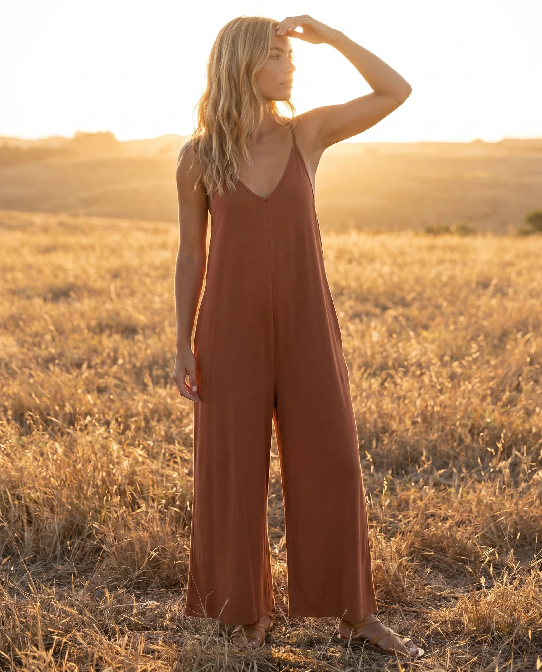 Combinaison ample jambe large Suzon - Terracotta - lifestyle champ