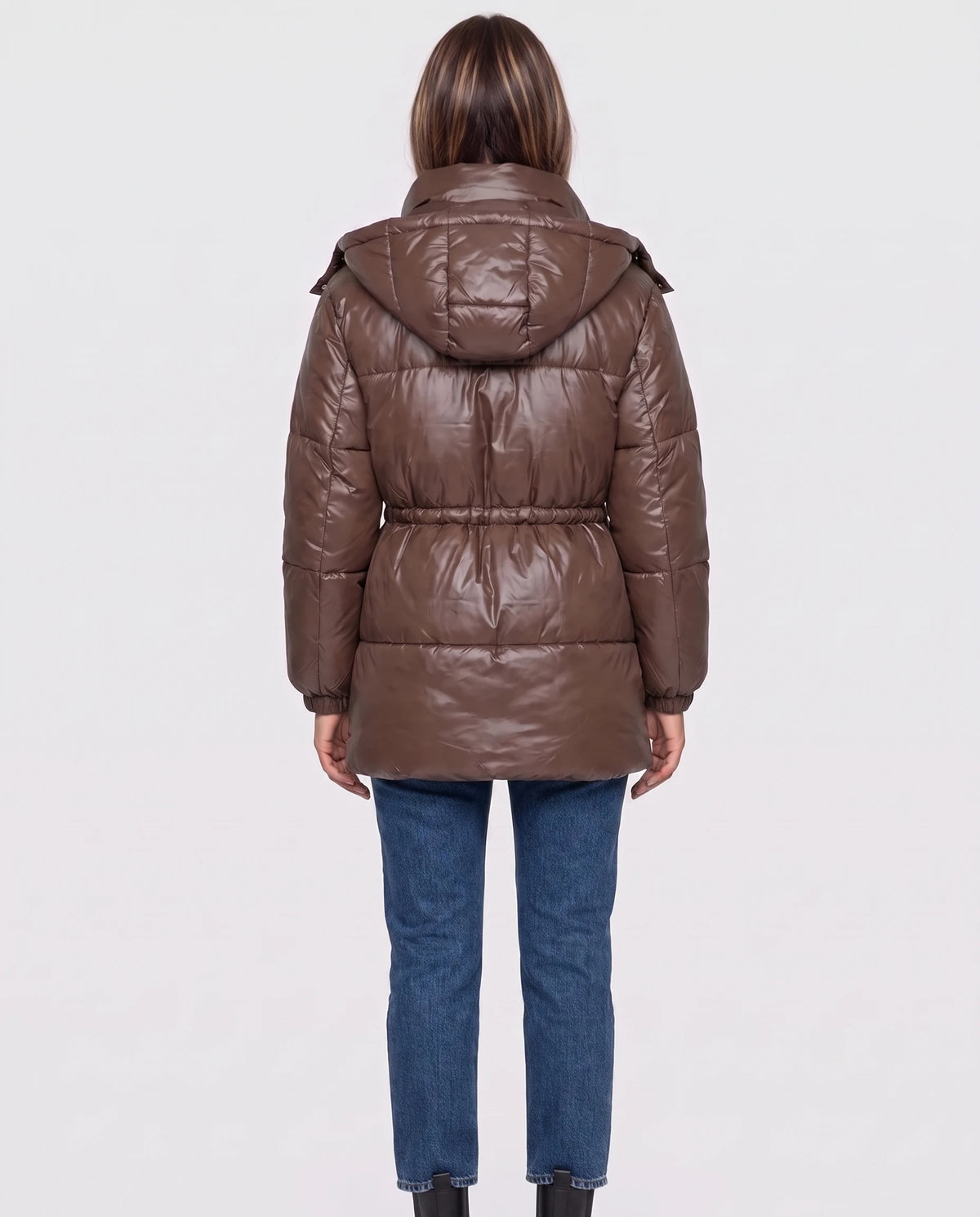 Glänzende Steppjacke Armeline in Braun, Rückansicht