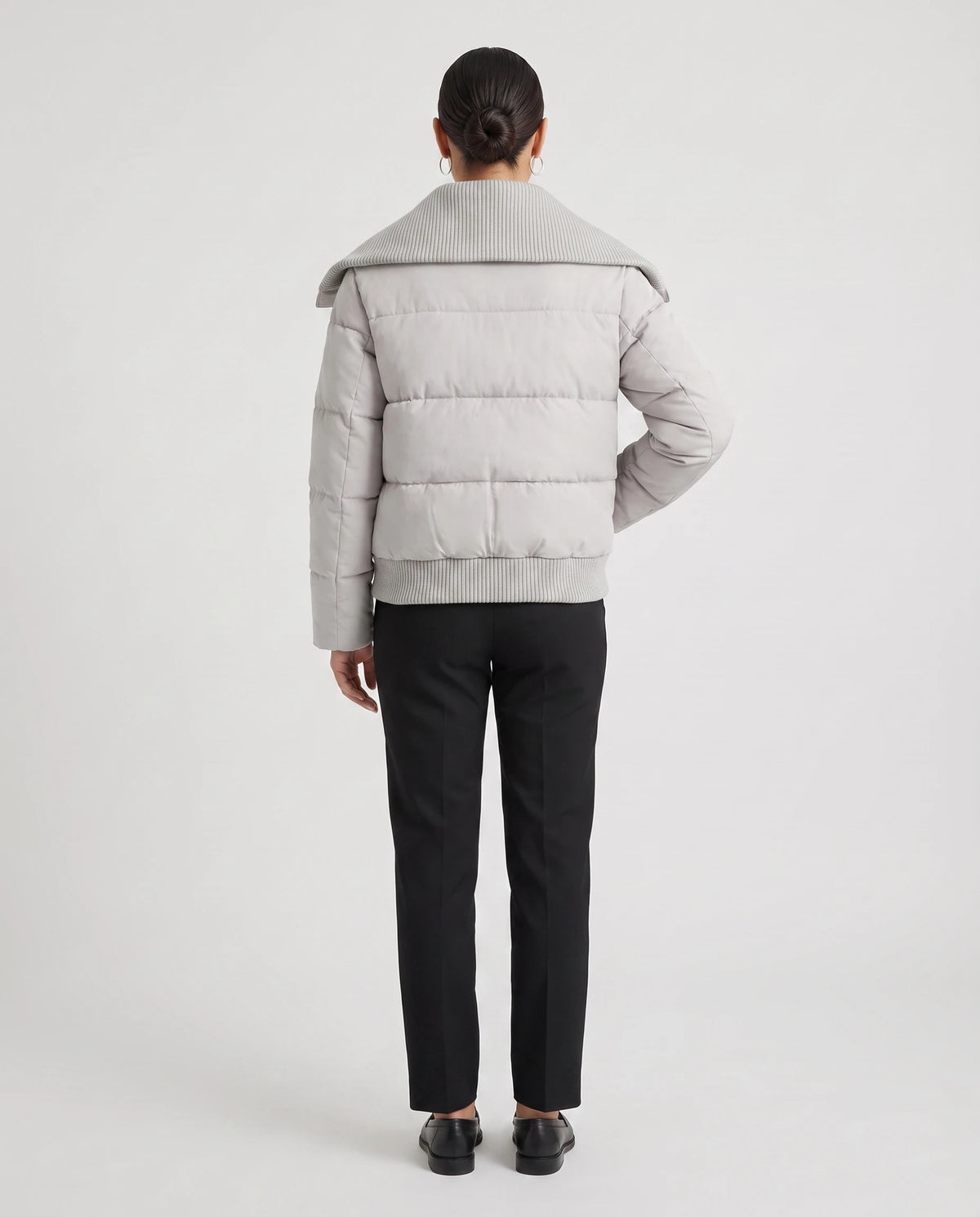 Doudoune courte à col tricot Nella en Gris, vue de dos