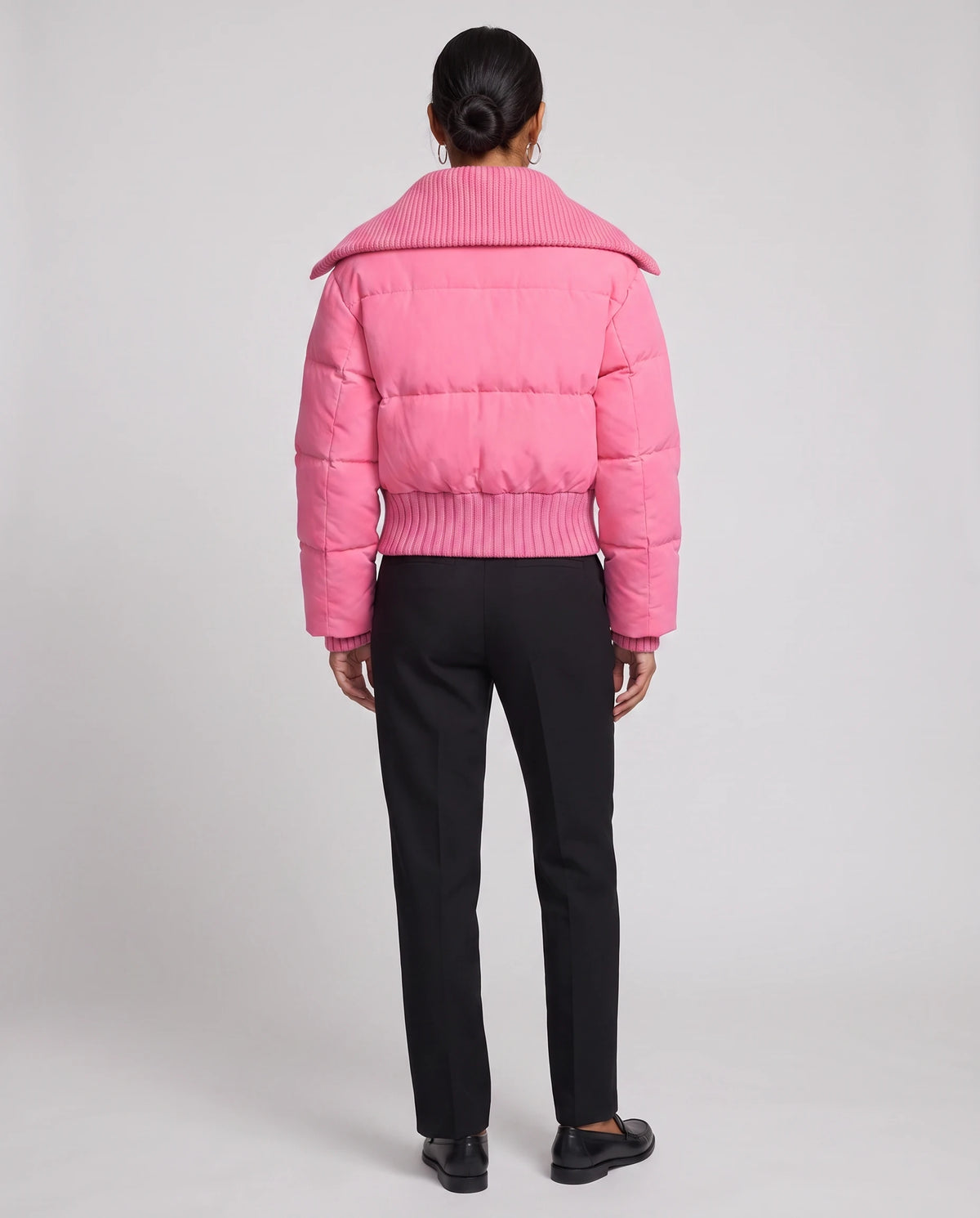 Doudoune courte à col tricot Nella en Rose Vif, vue de dos