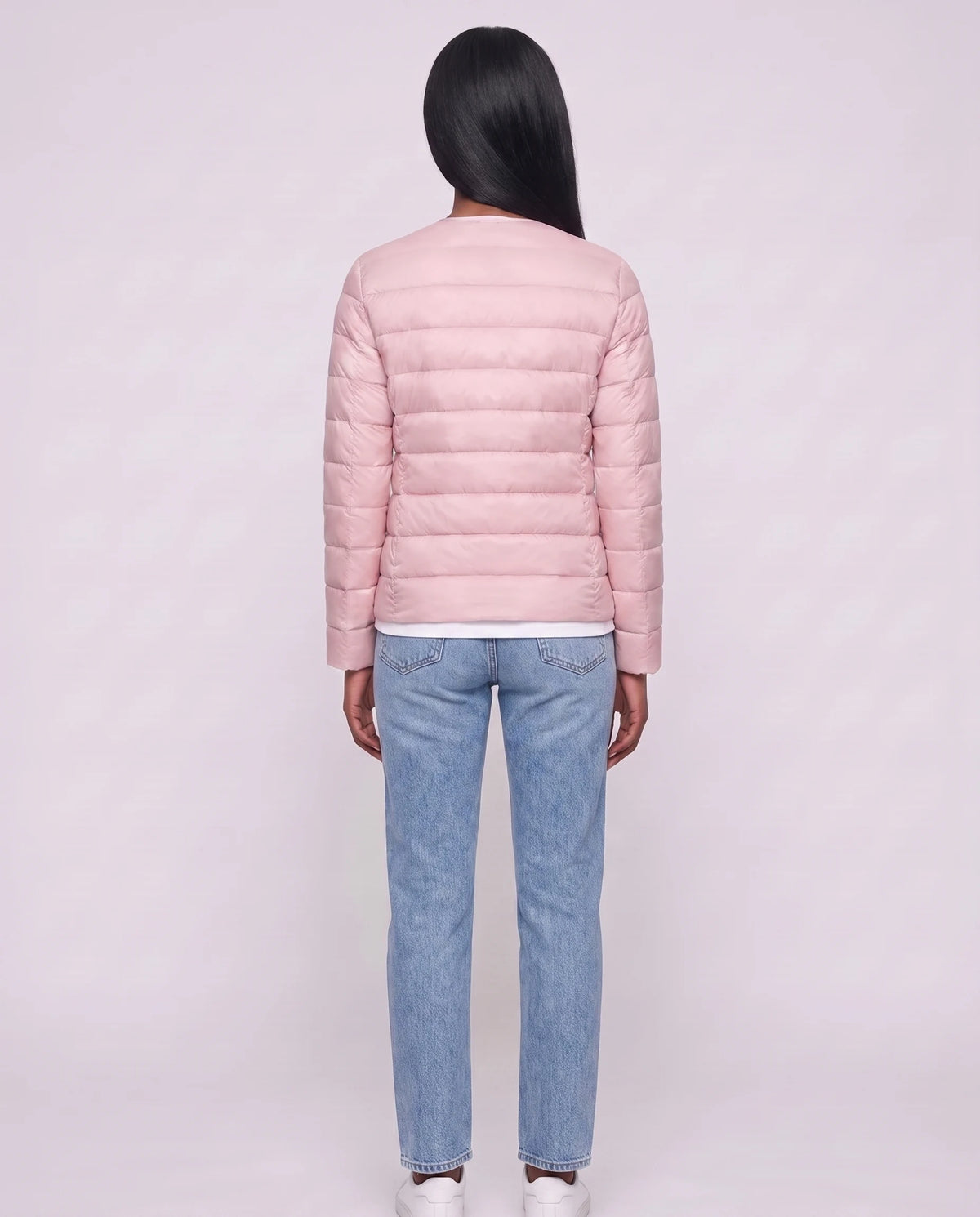 Leichte dünne Steppjacke mit Rundhals Sophie in Rosa, Rückansicht