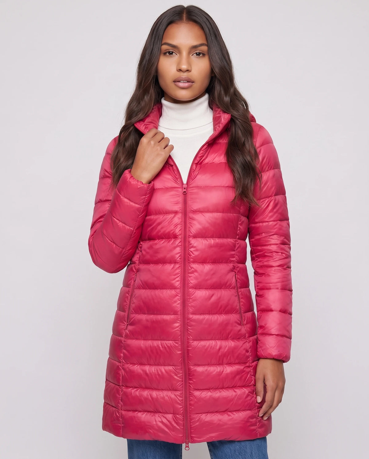 Doudoune légère cintrée Nélie en Rose Framboise, plan rapproché de face
