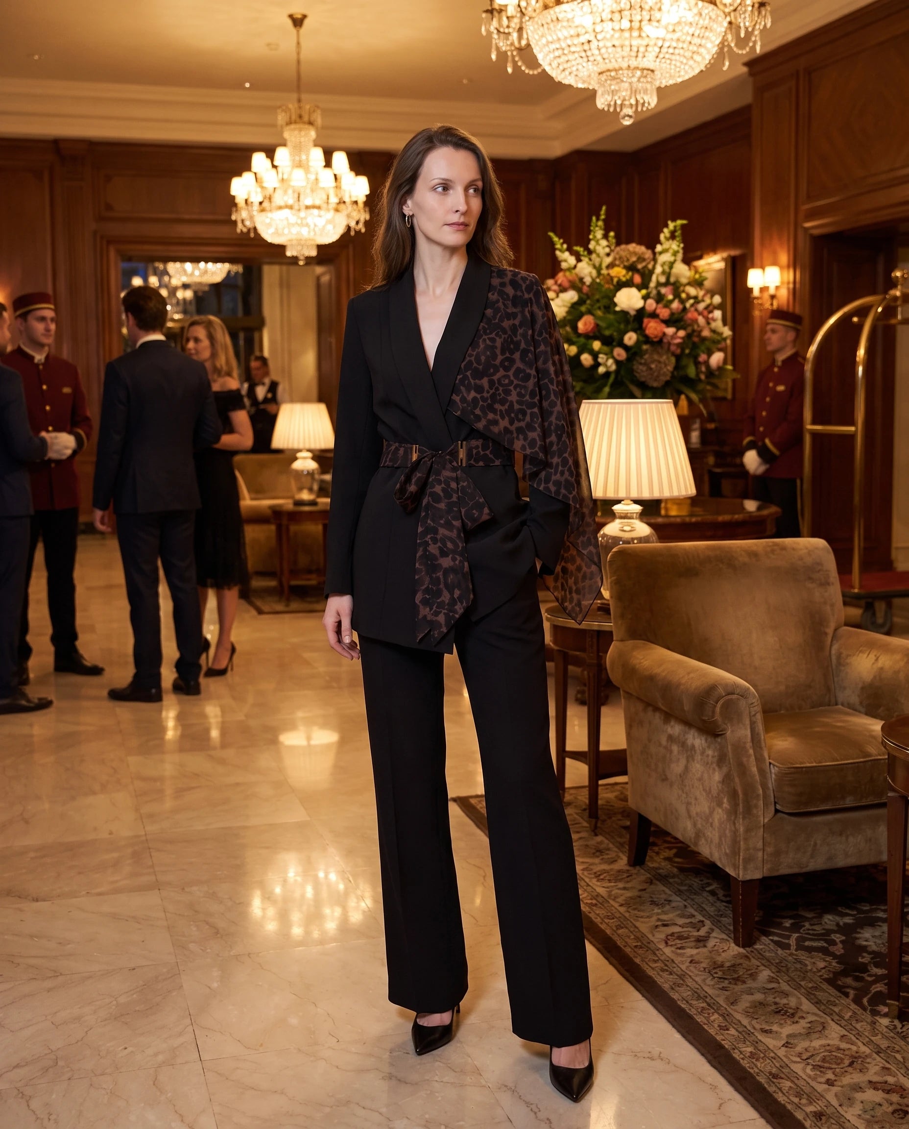 Ensemble blazer et pantalon à accent léopard Isaure — Noir — portée, lifestyle